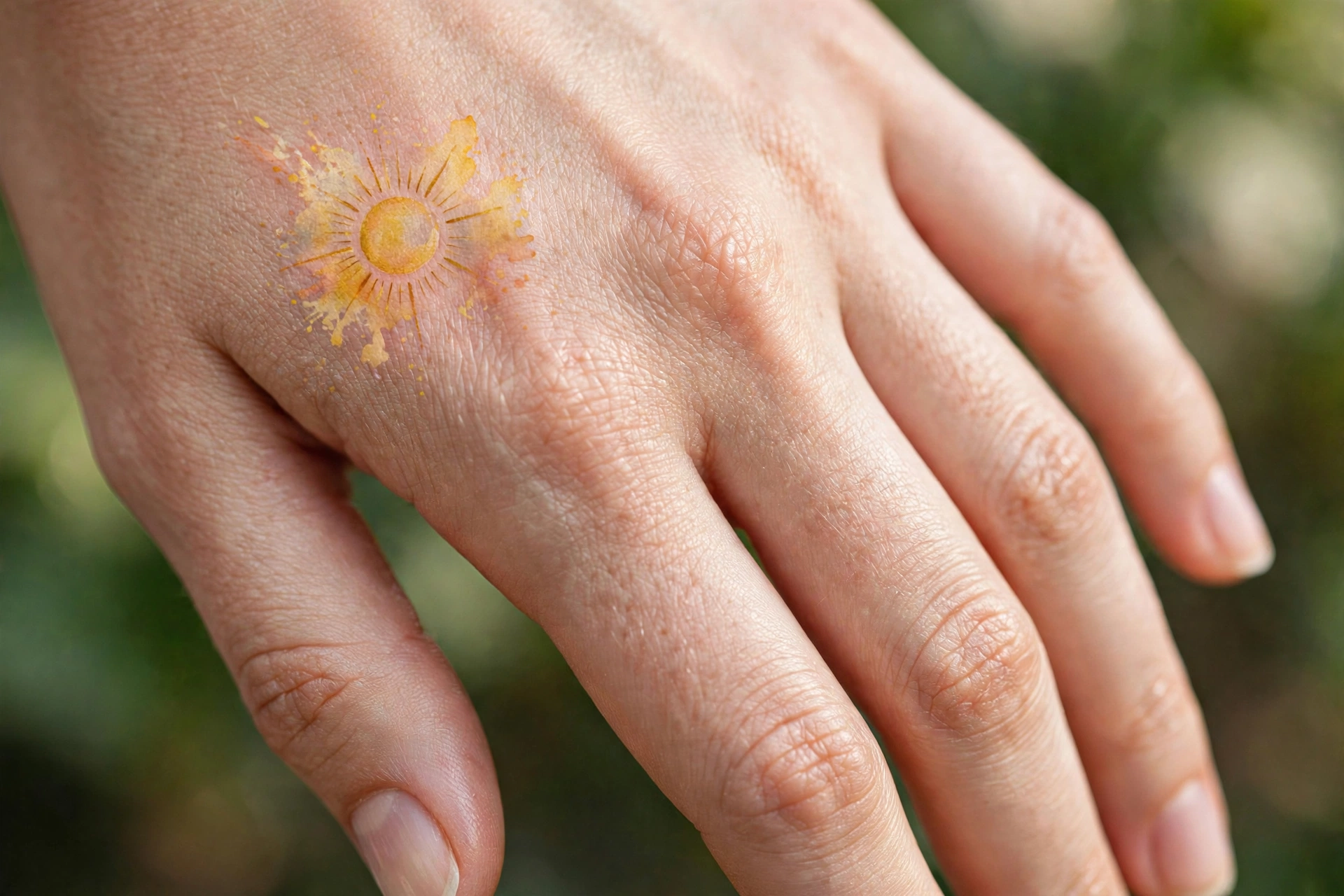 Tiny detailed eye tattoo on a woman's finger