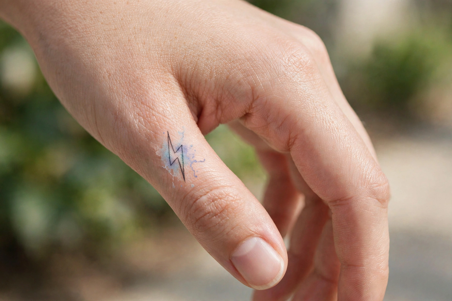 Hamsa protective hand symbol tattoo on the back of a woman's hand