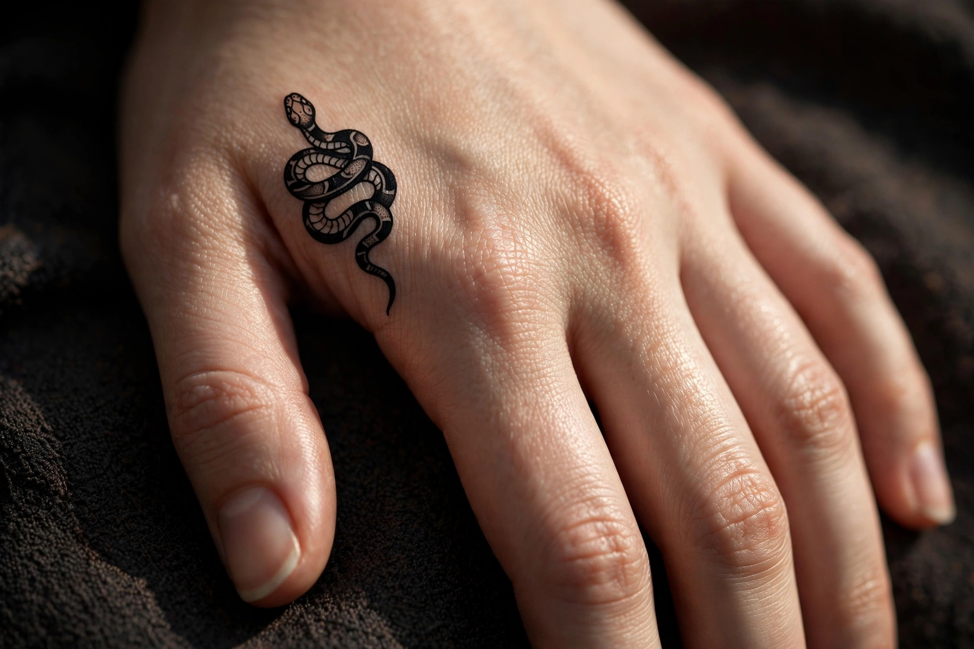 Tiny seashell tattoo on a woman's knuckle