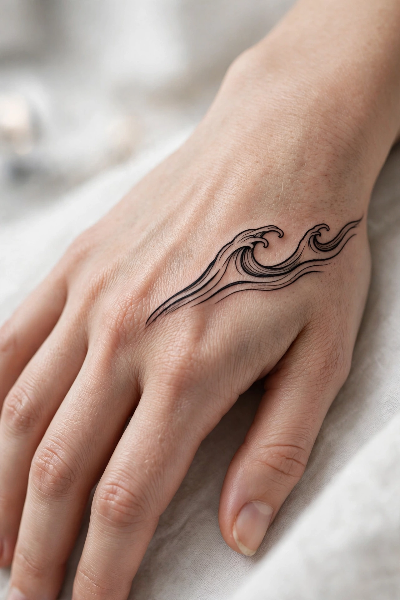 Tiny rain cloud tattoo on a woman's finger