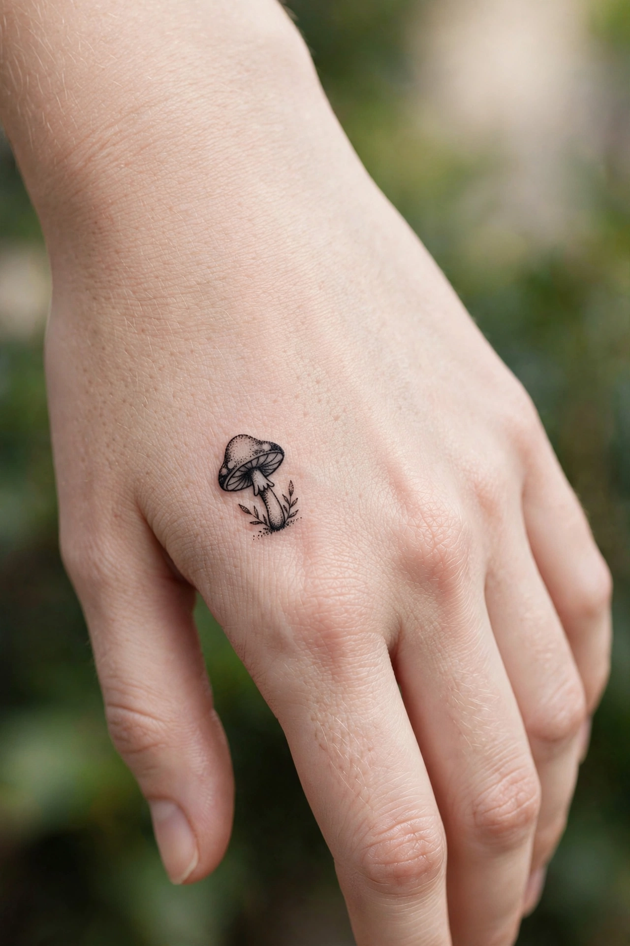 Ornamental filigree tattoo decorating a woman's thumb