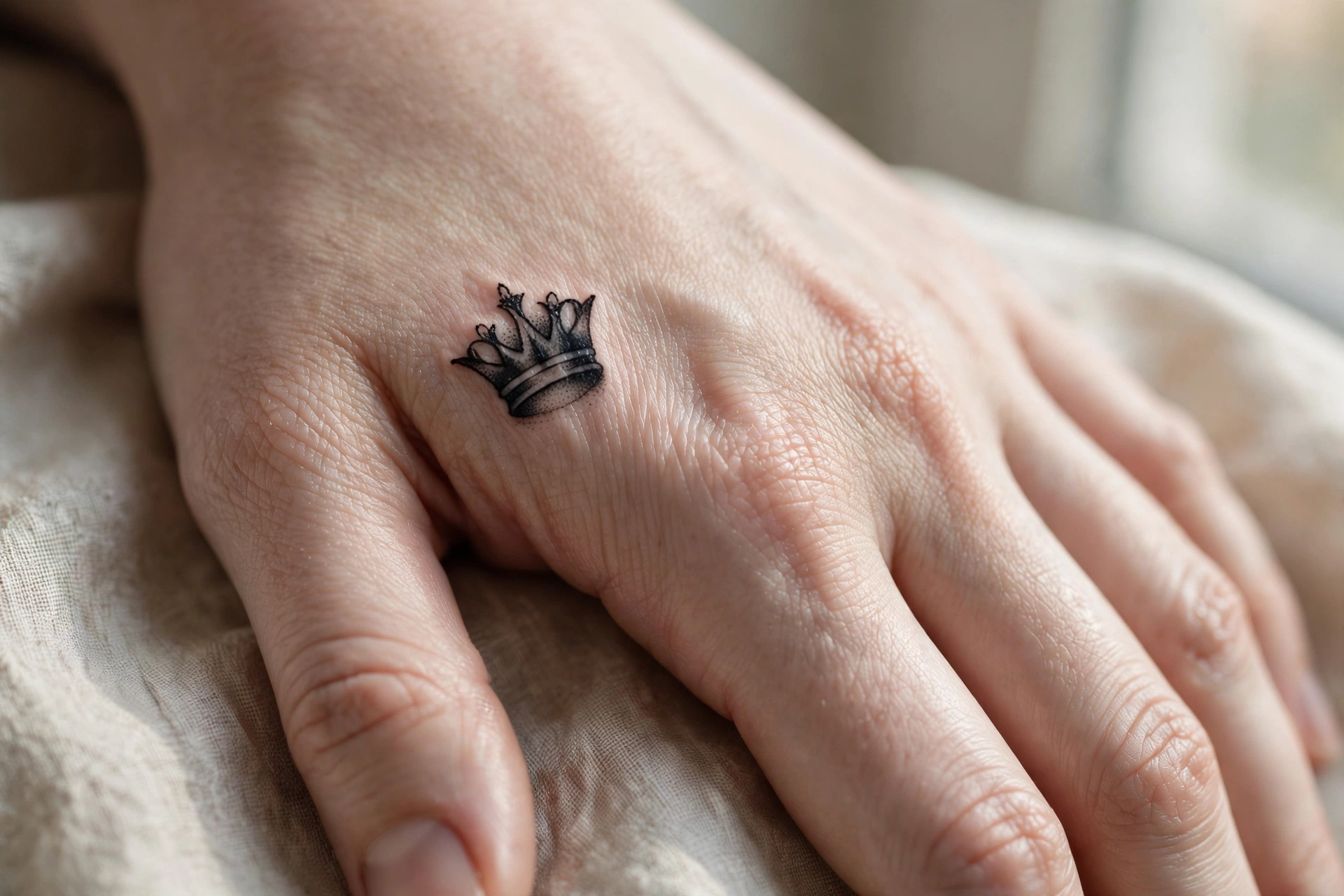 Full ornamental blackwork tattoo covering the back of a woman's hand and fingers