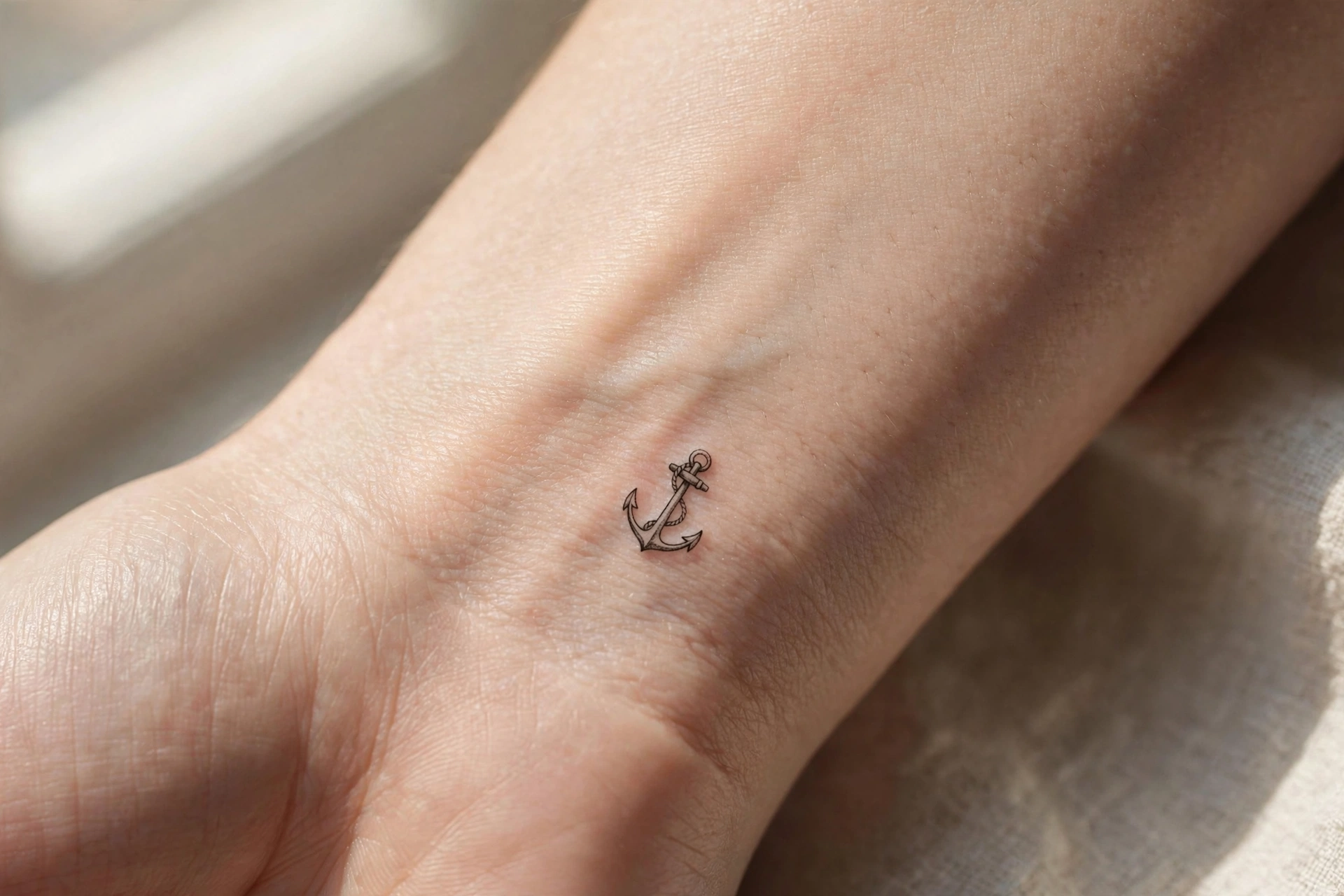 Tiny anchor tattoo on the inner wrist
