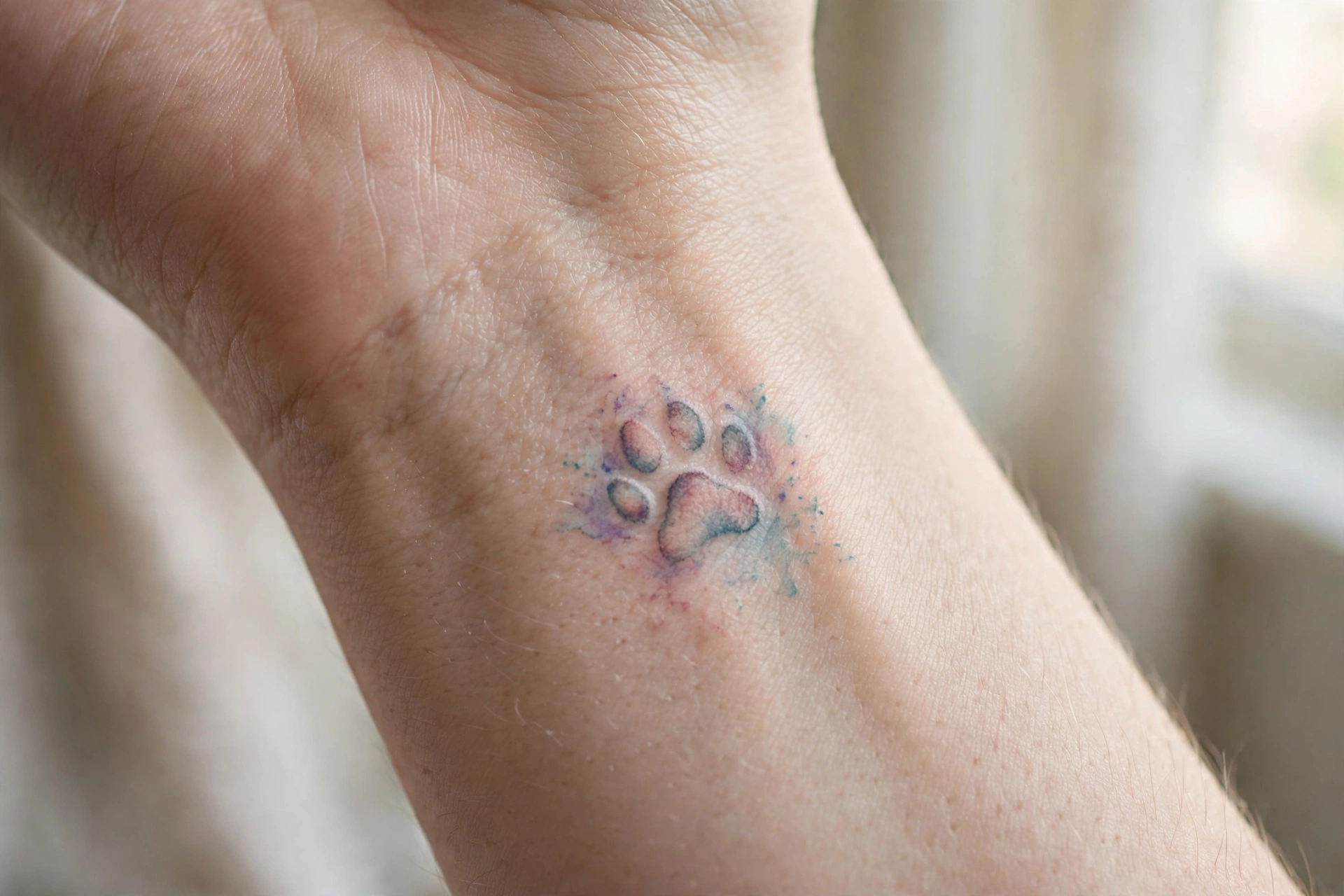 Small dog paw print tattoo on the inner wrist