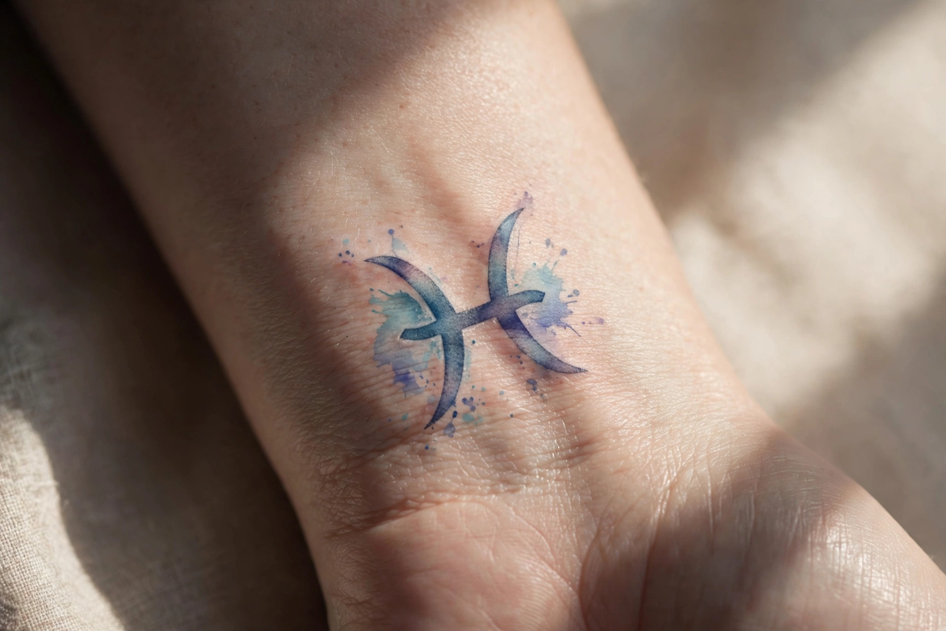 Zodiac sign glyph tattoo on the inner wrist