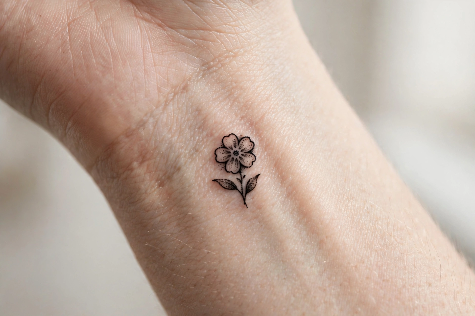 Tiny forget-me-not flower tattoo on the inner wrist