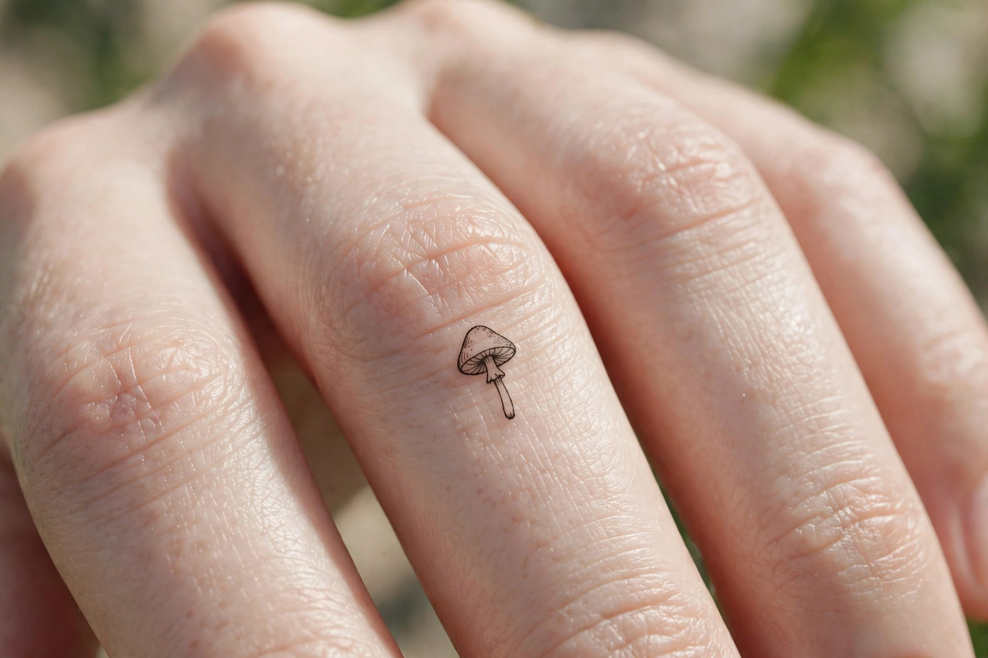 Tiny skull tattoos one per knuckle in bold blackwork