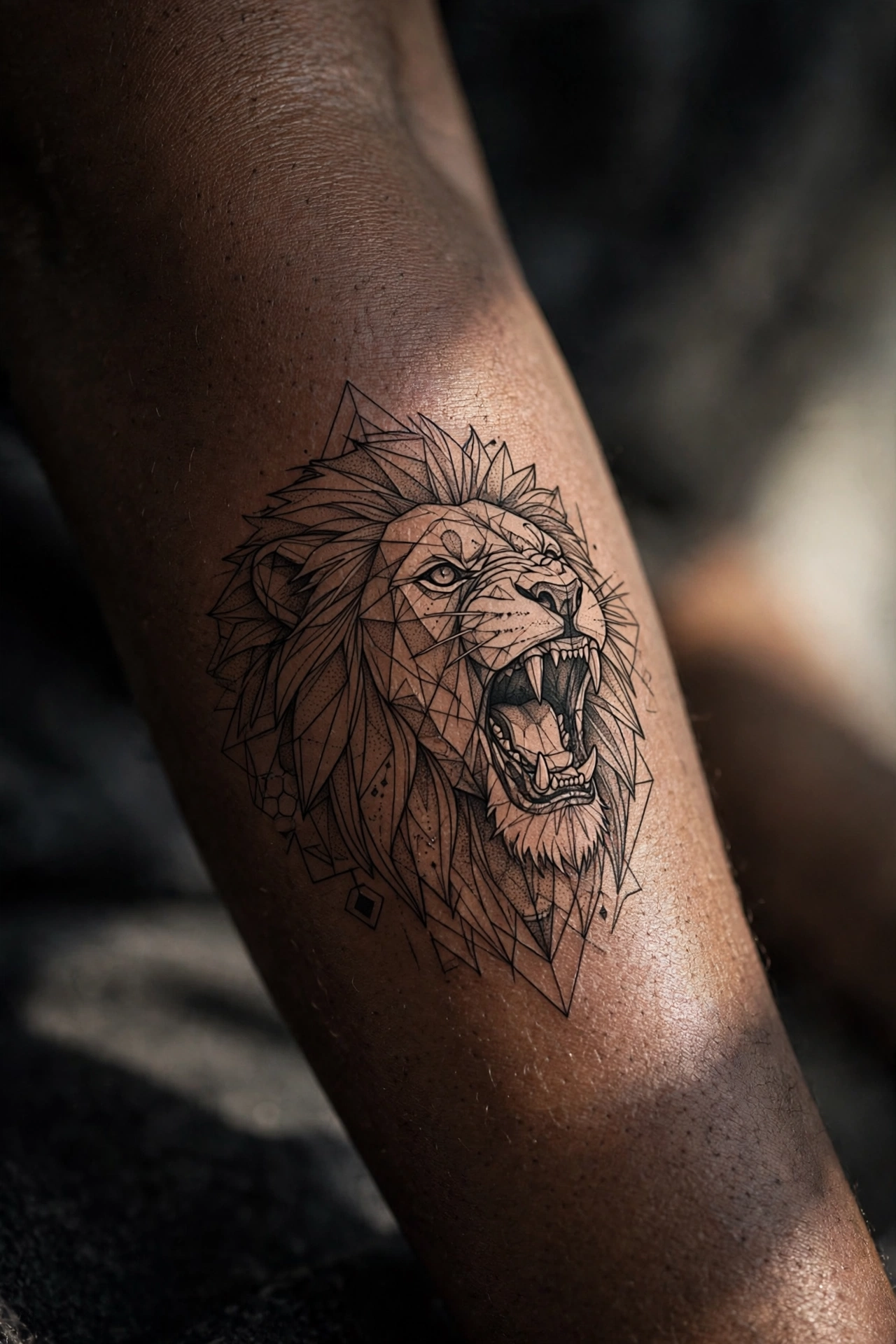 Hyper-realistic roaring lion tattoo on a man's back
