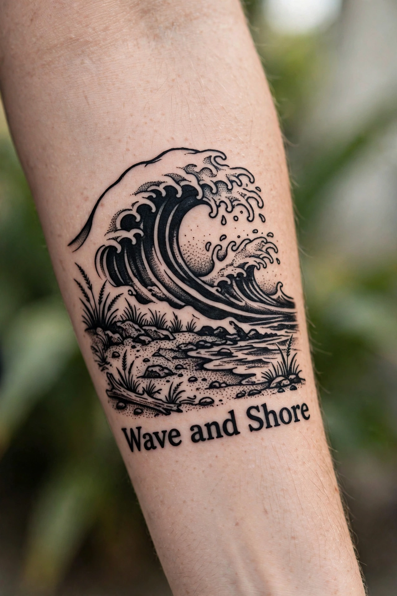 Wave and shore matching couple tattoo ideas