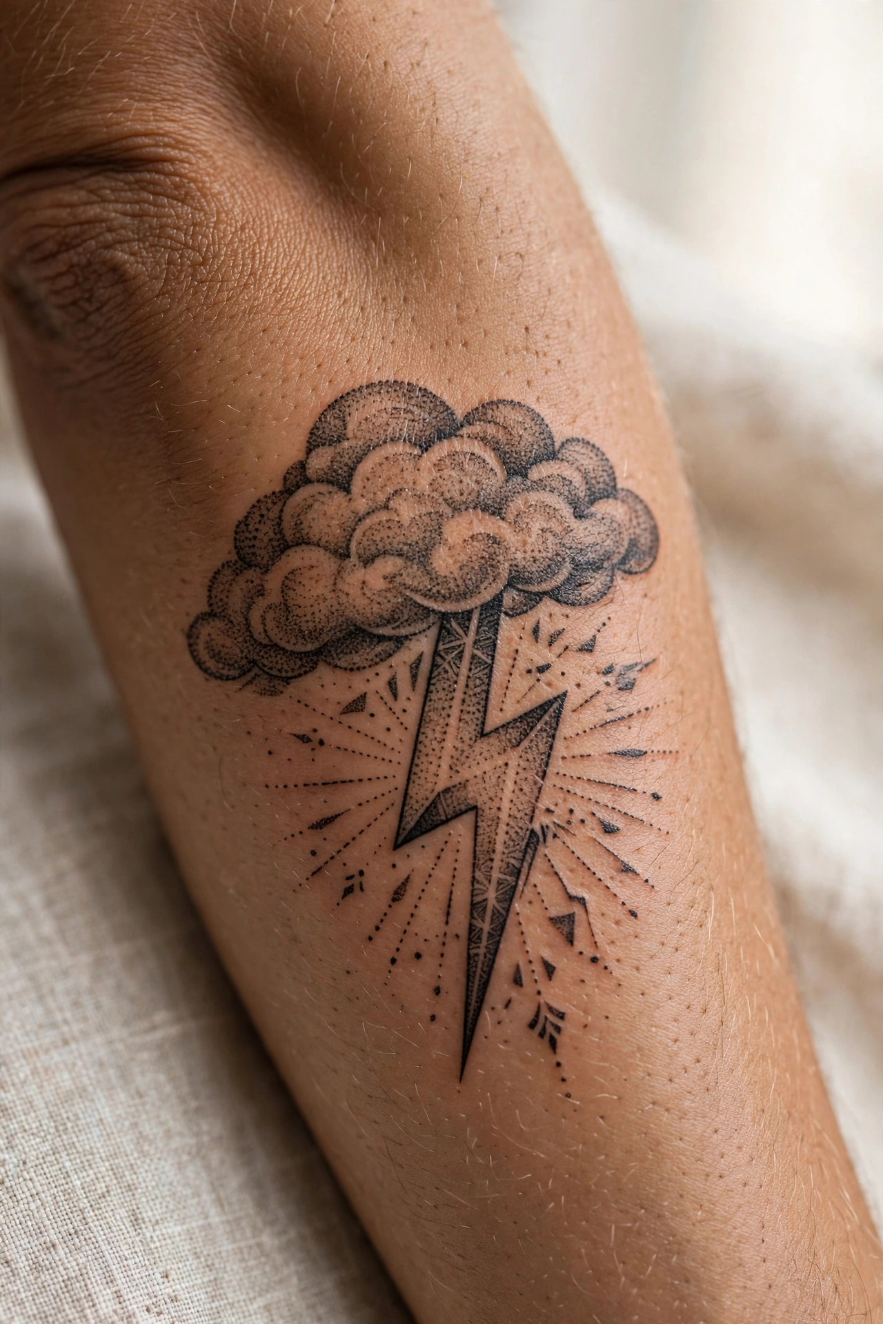 Thunder cloud and lightning bolt couple tattoos