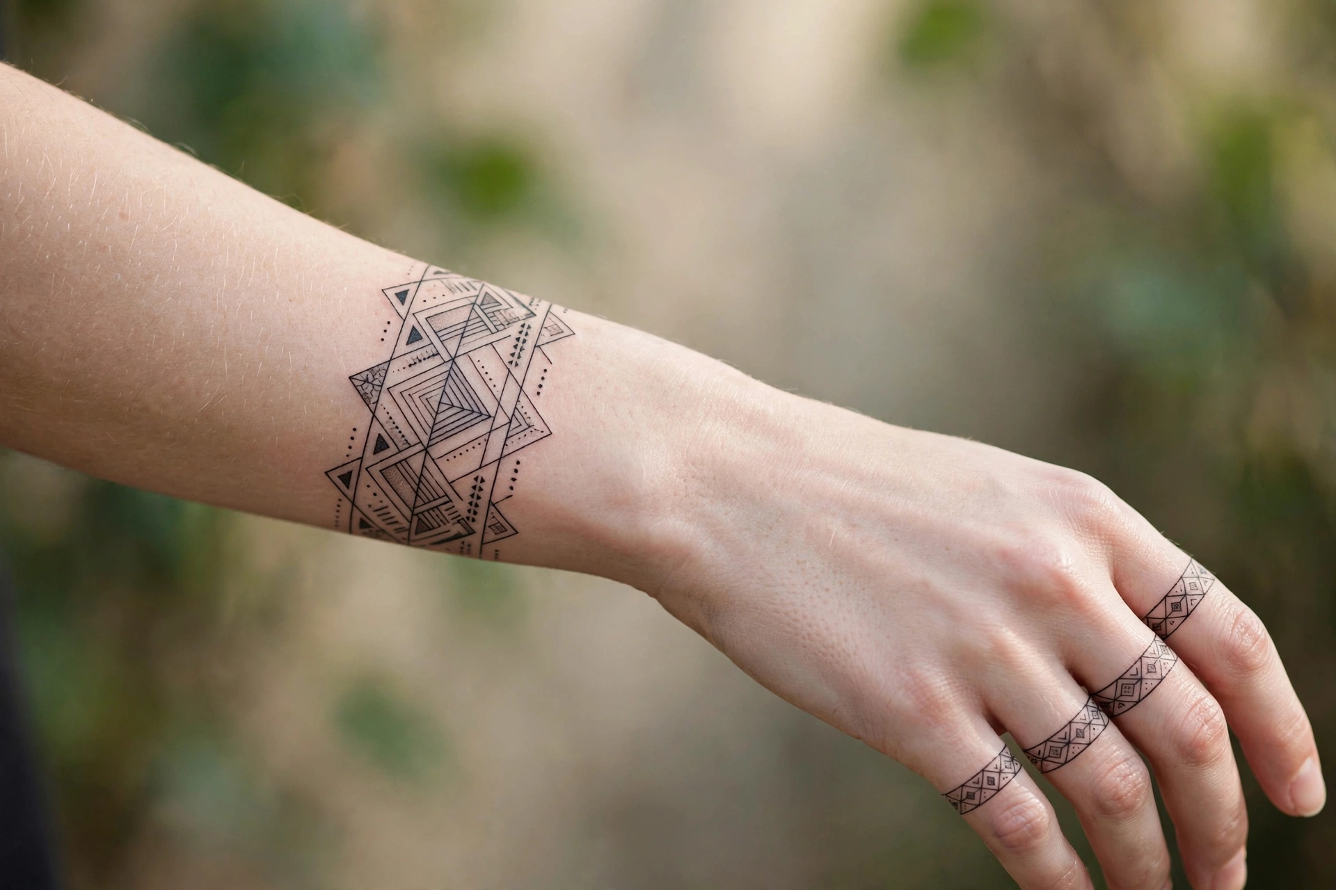 Matching finger band couple tattoos as wedding bands