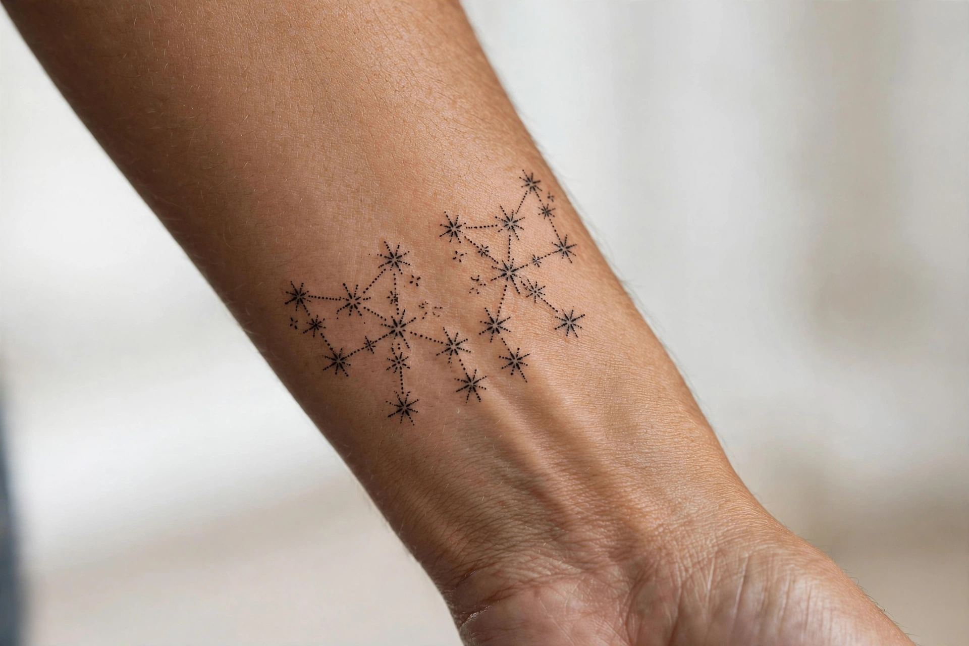 Matching constellation couple tattoos on shoulders