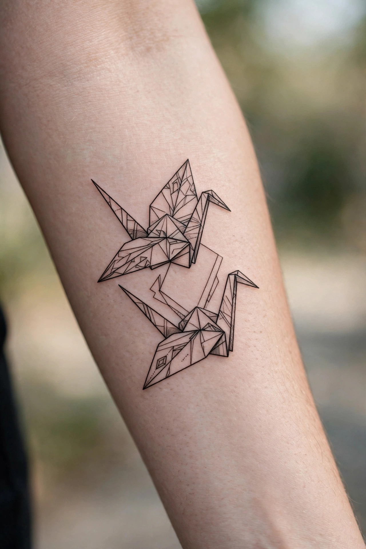 Paper crane duo matching couple tattoo