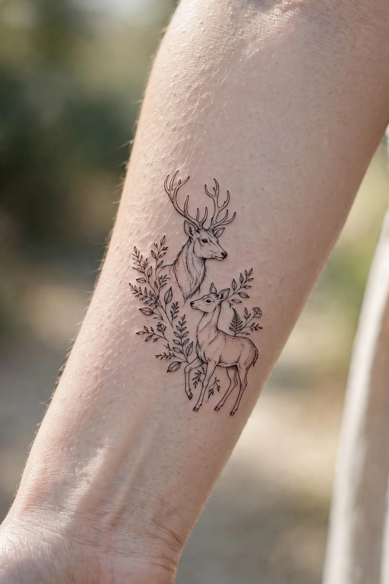 Stag and doe matching couple tattoo ideas
