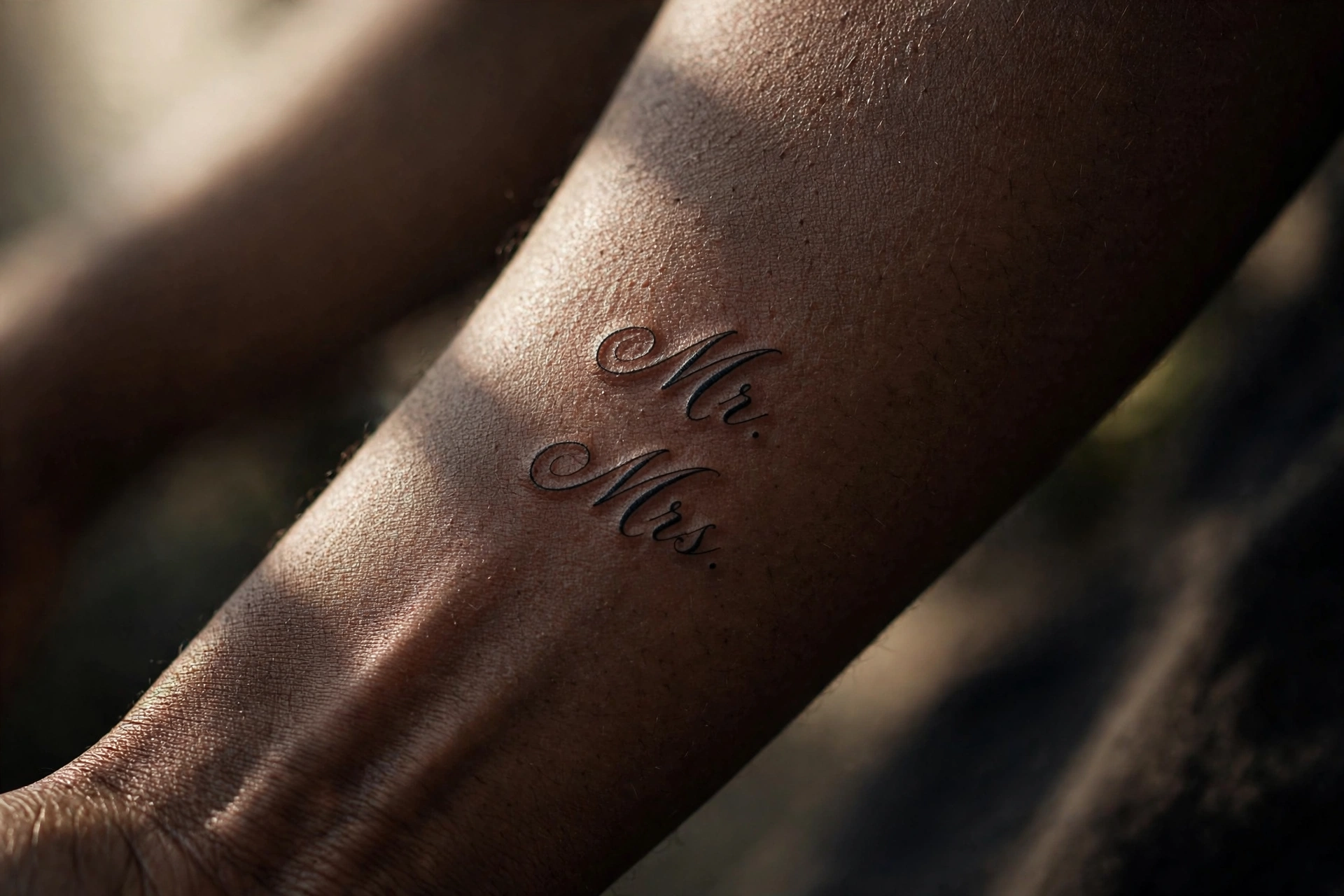 Mr and Mrs script matching couple tattoos