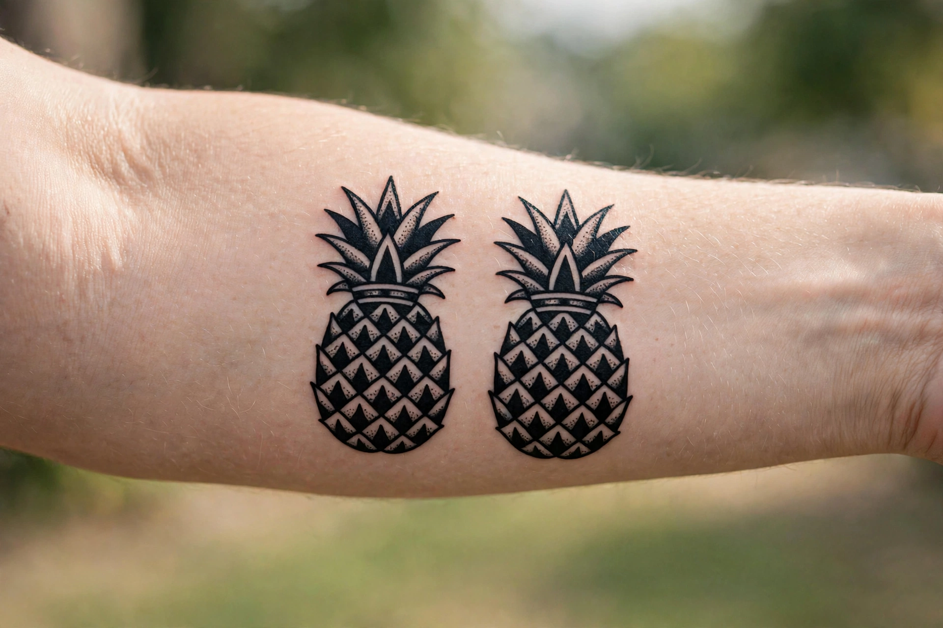 Matching pineapple crown tattoos for couples