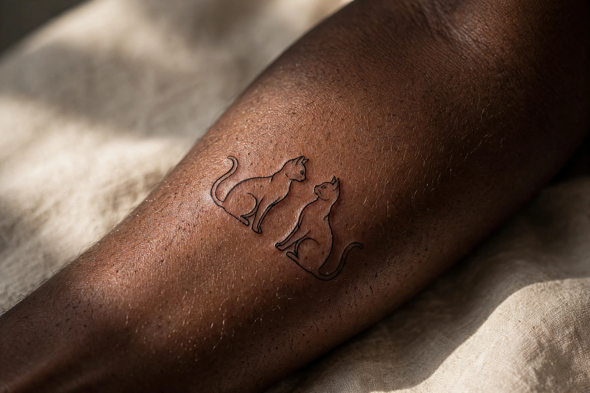 Matching cat silhouette tattoos for couples
