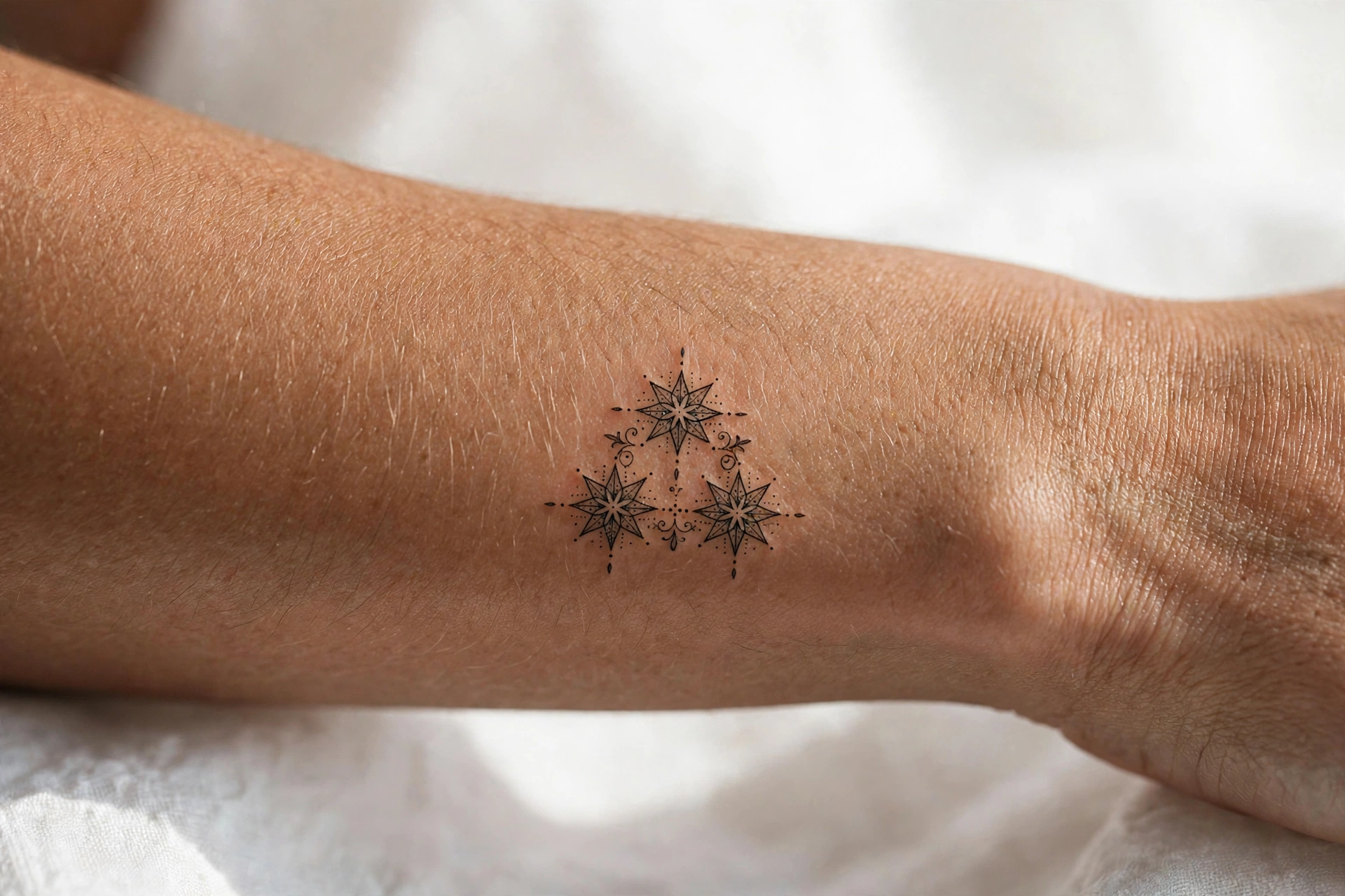Matching tiny star tattoos for couples