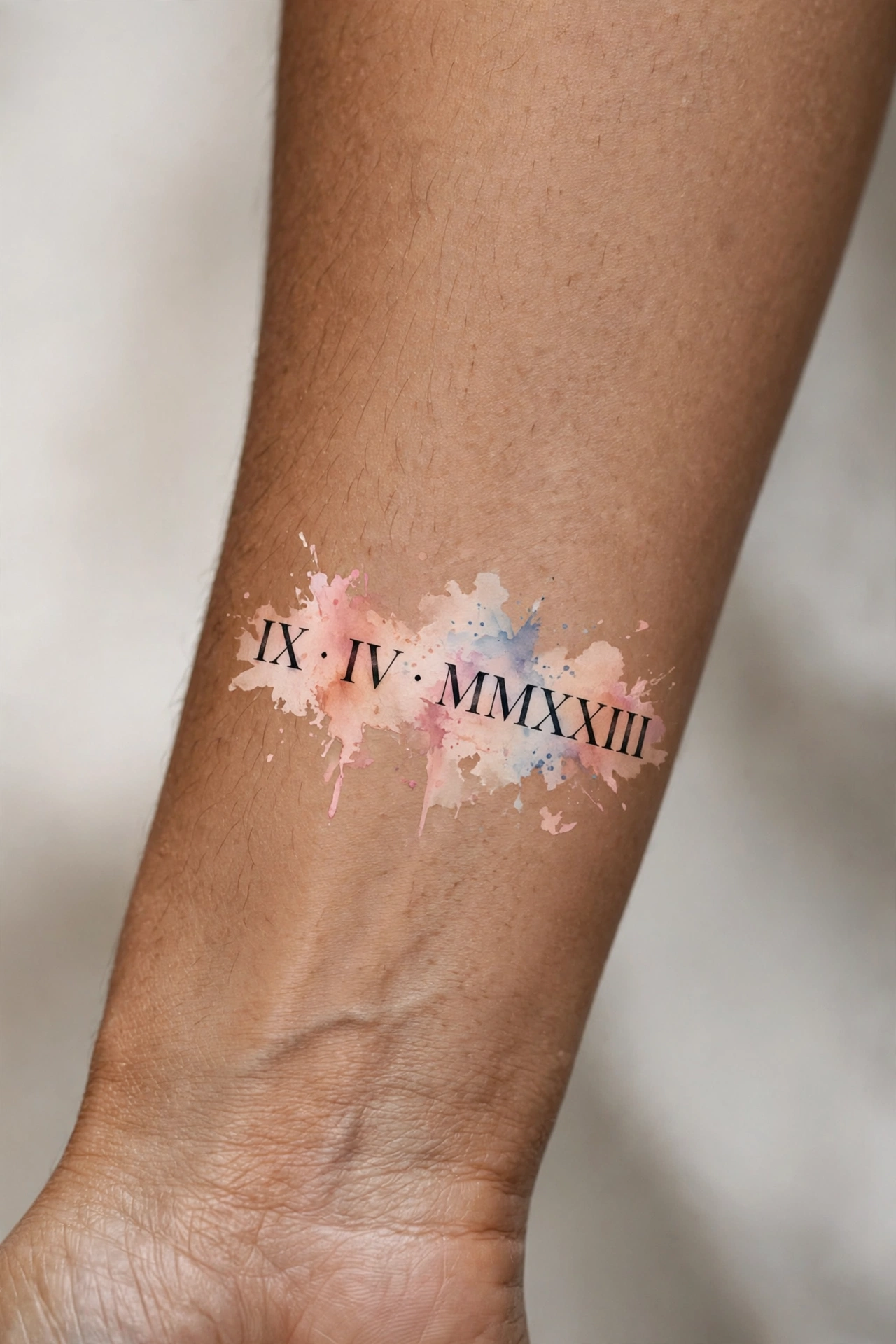 Roman numeral date tattoo across a man's chest