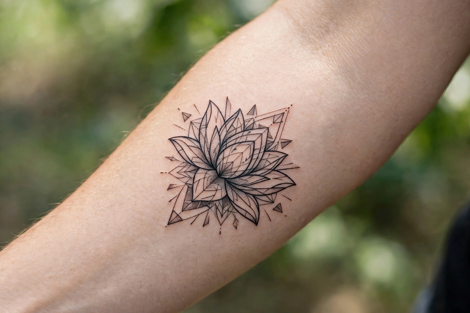 Lotus flower tattoo blooming on a man's shoulder