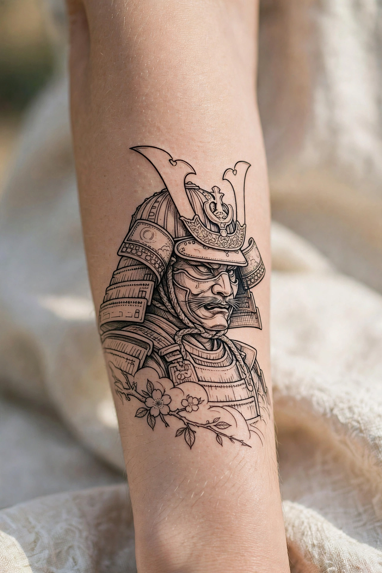Samurai warrior tattoo with katana on a man's back