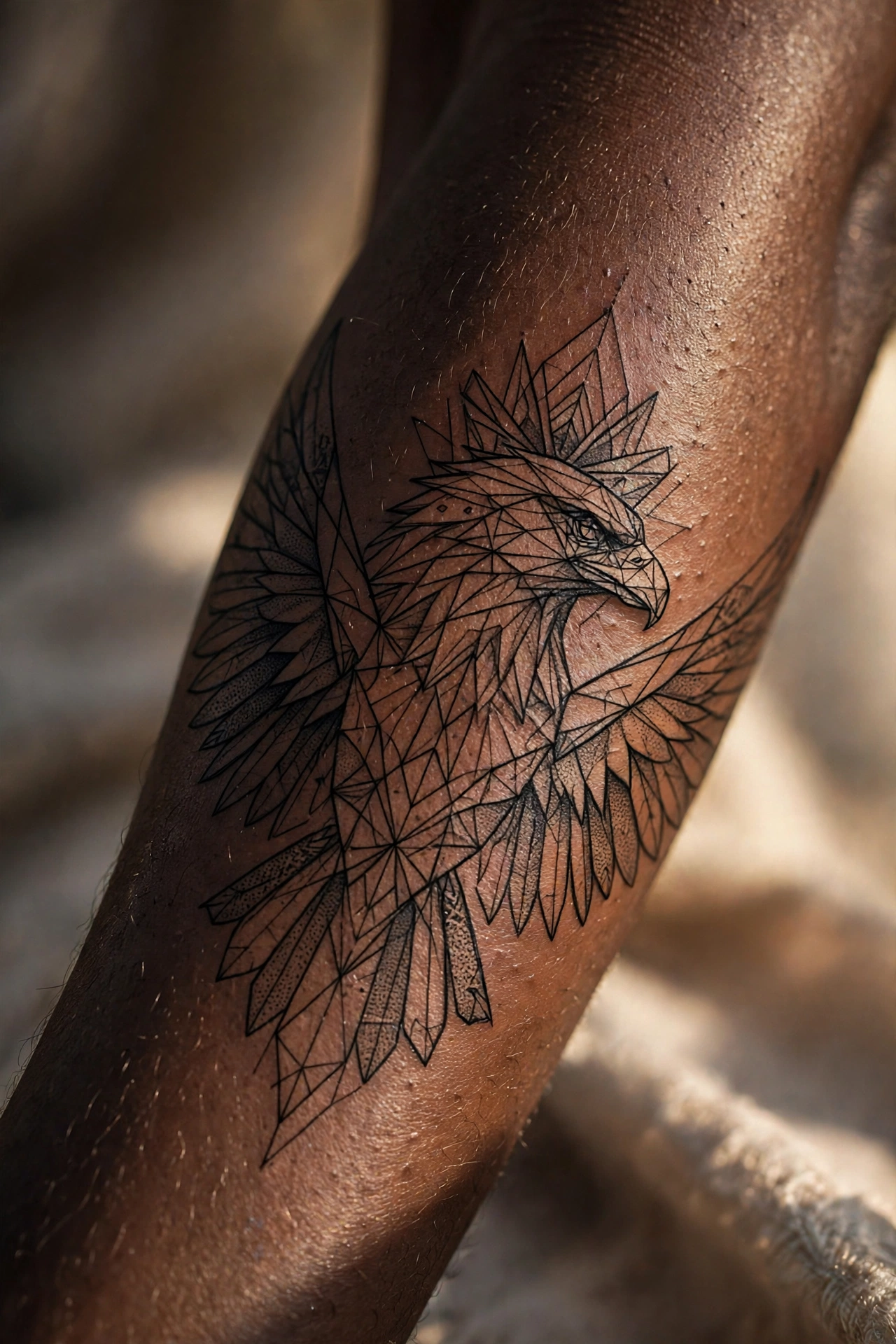 Soaring eagle tattoo with spread wings on a man's back