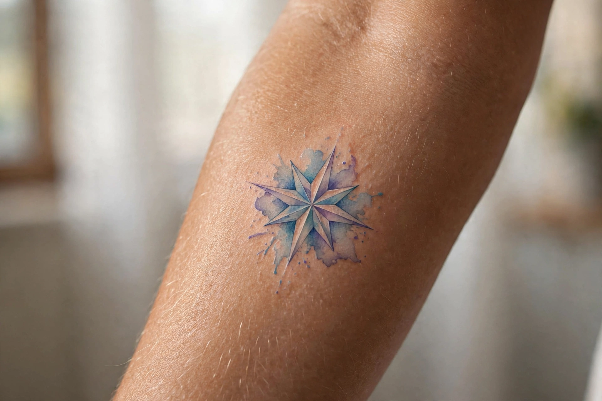 North star tattoo guiding on a man's chest