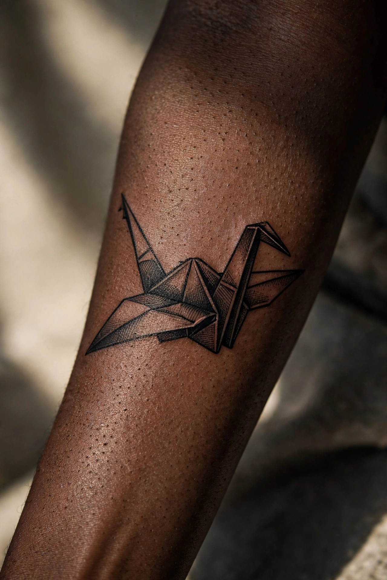 Origami paper crane memorial tattoo in fine line