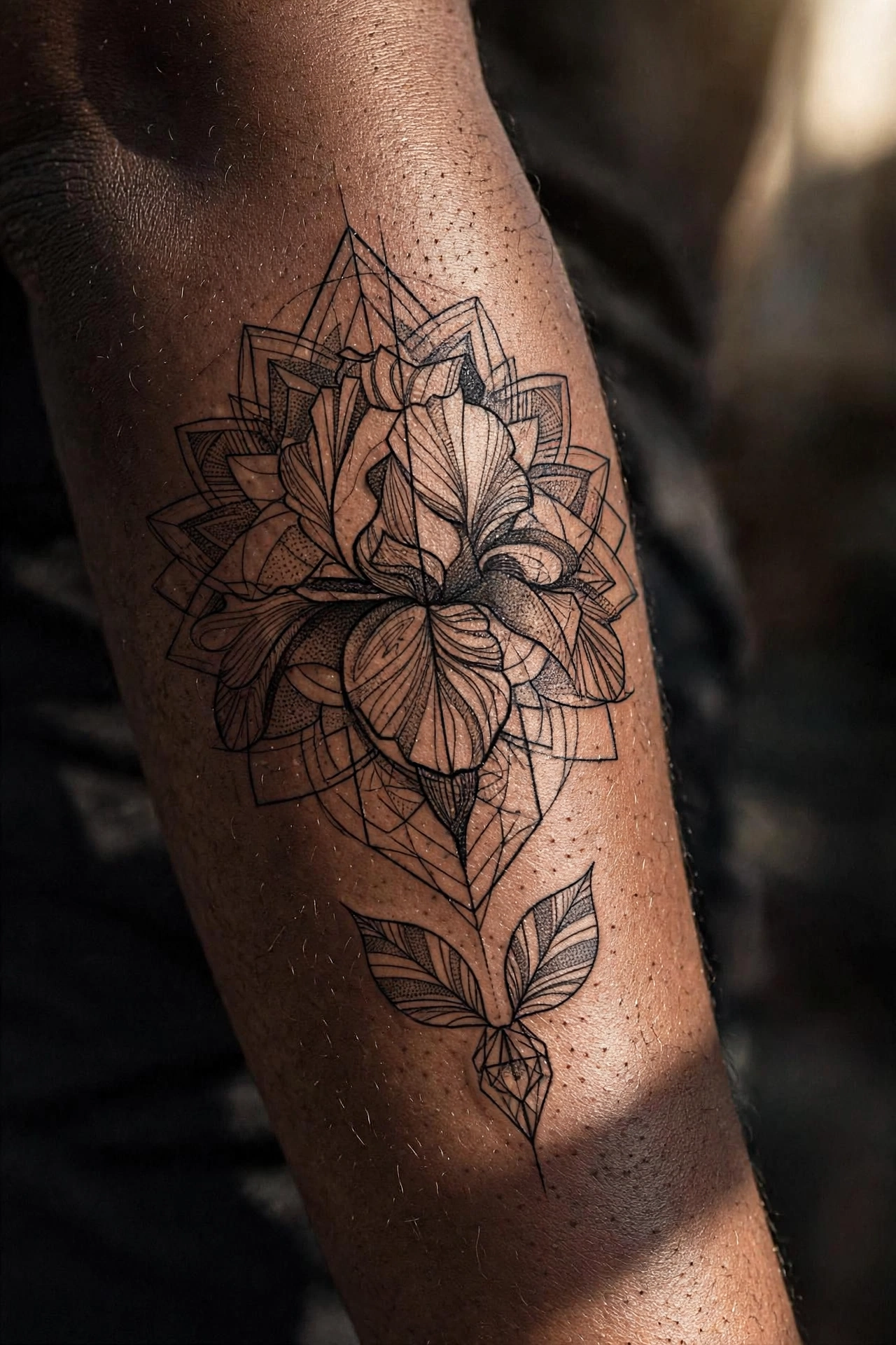 Purple iris memorial tattoo with elegant petals