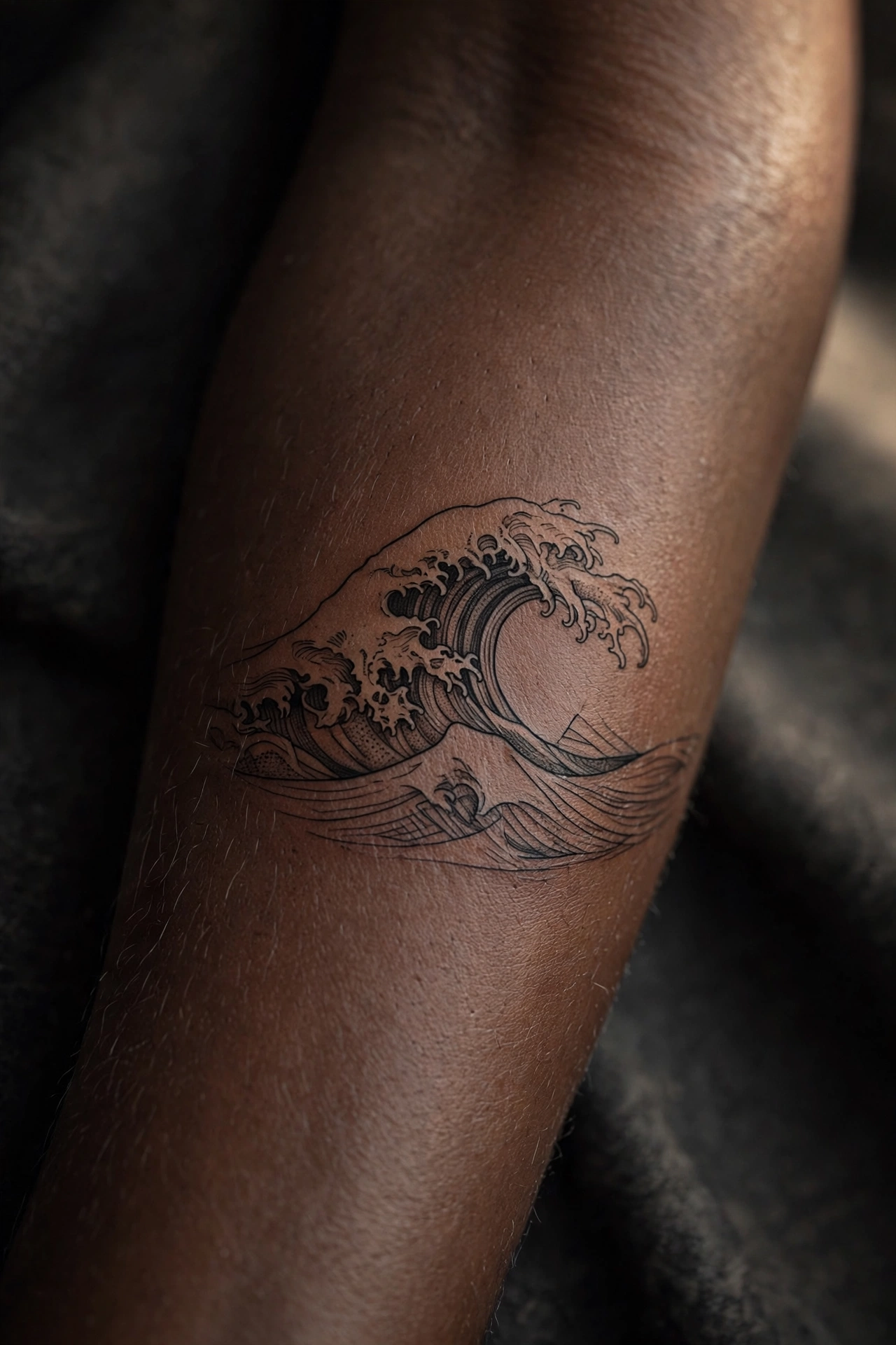 Ocean wave memorial tattoo in Japanese style