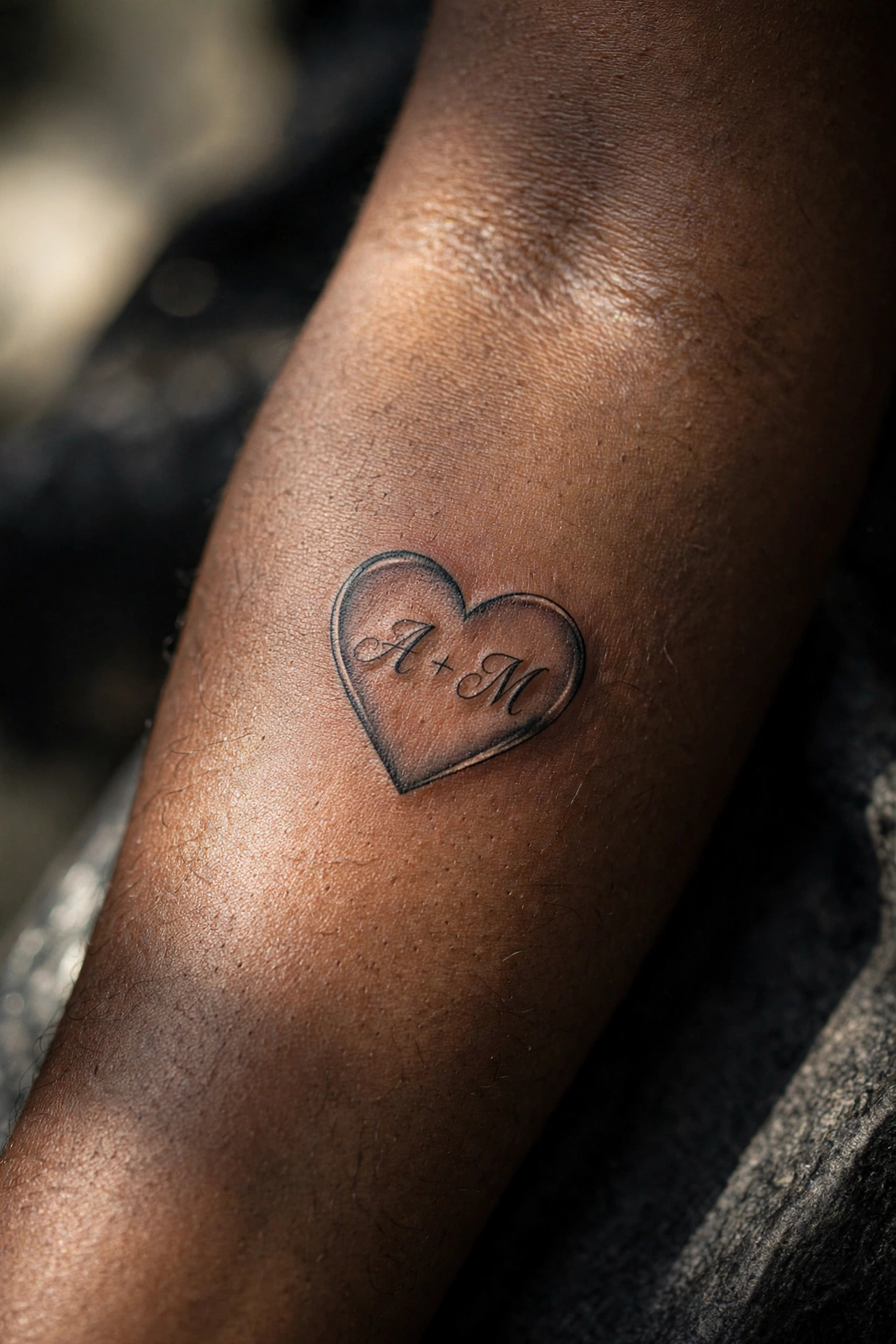 Heart outline memorial tattoo with initials inside