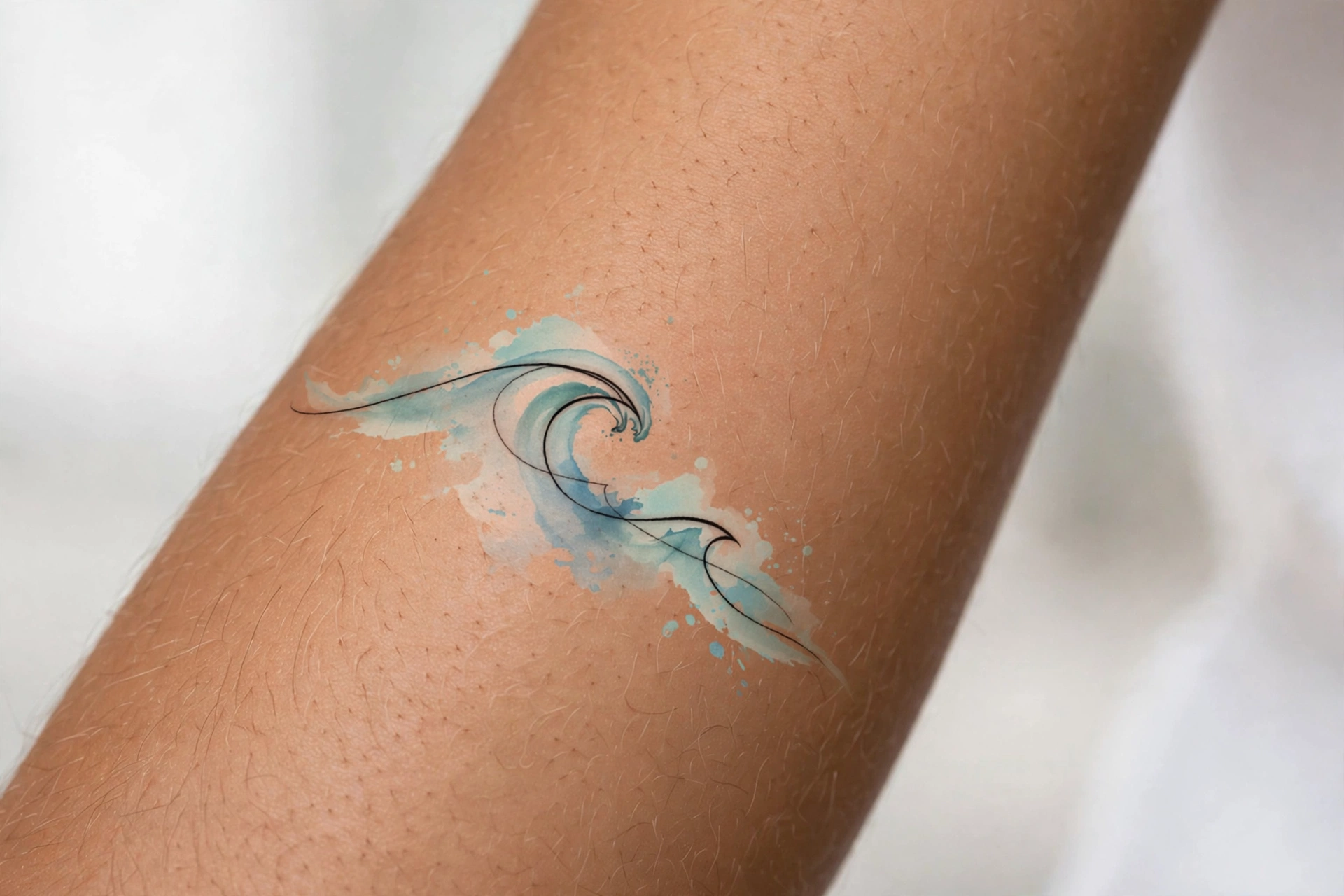 One stroke wave minimalist tattoo on man's wrist