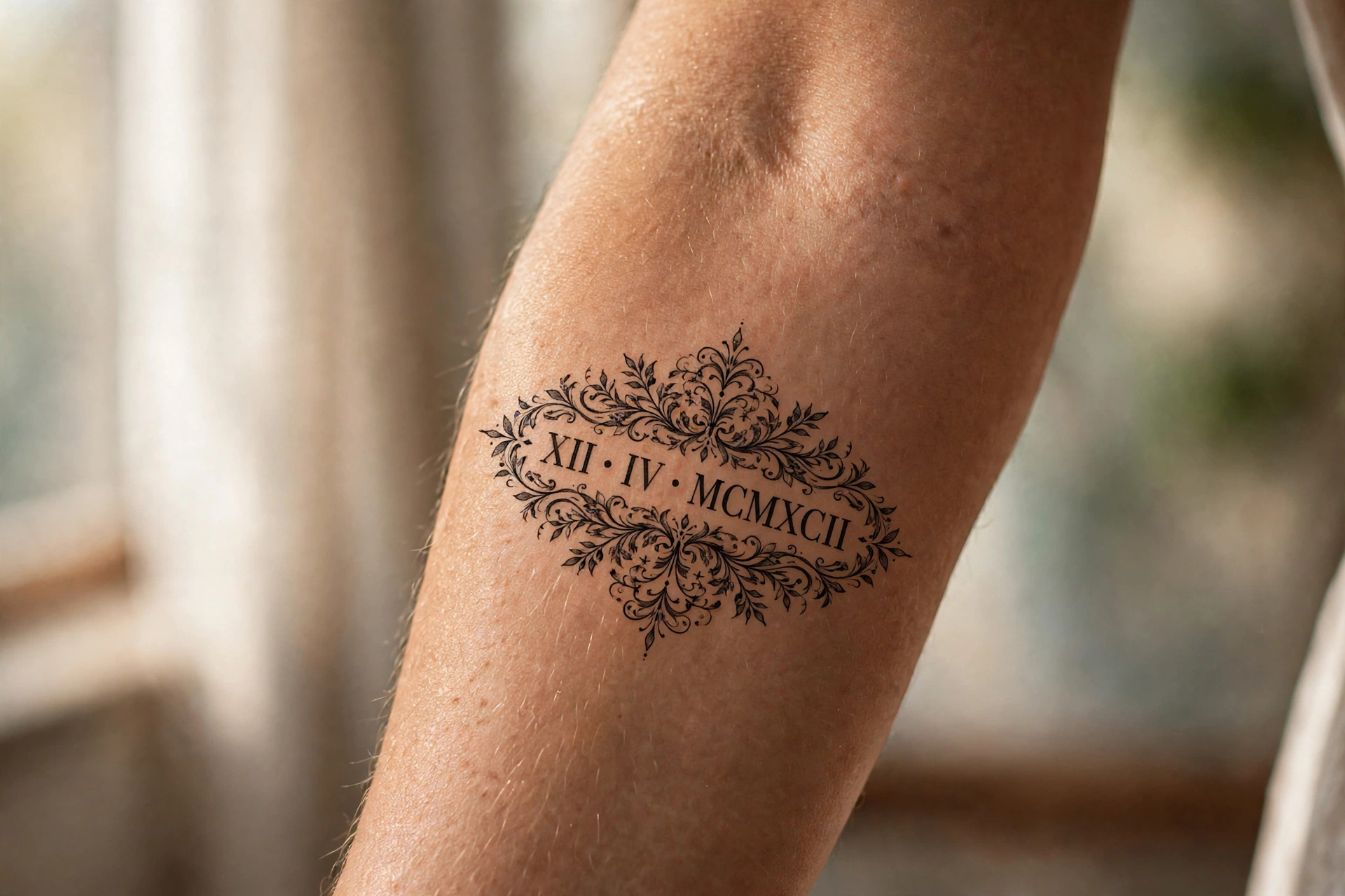 Mom's birthdate in roman numerals tattoo, timeless design
