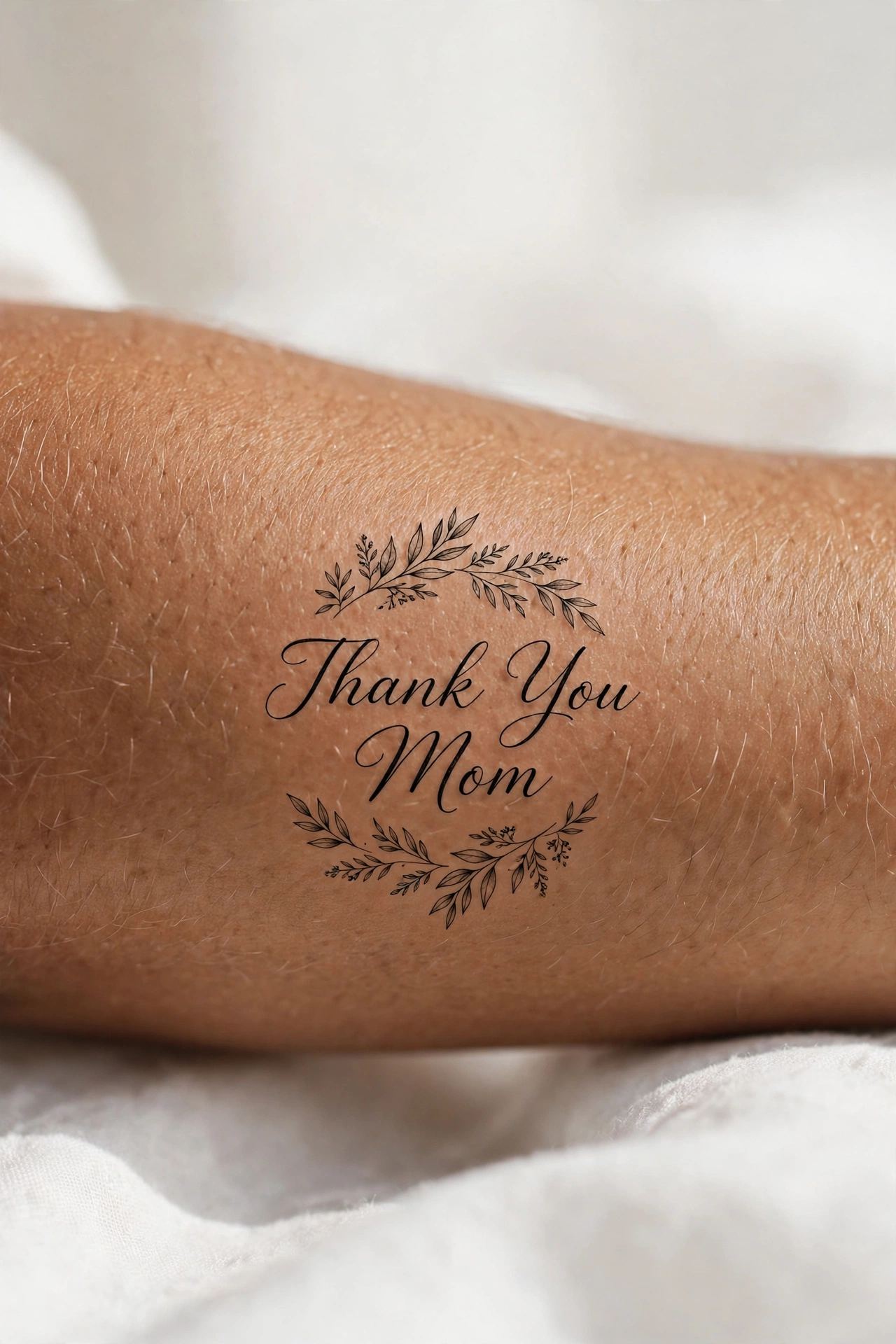 Thank you mom script tattoo in elegant cursive lettering