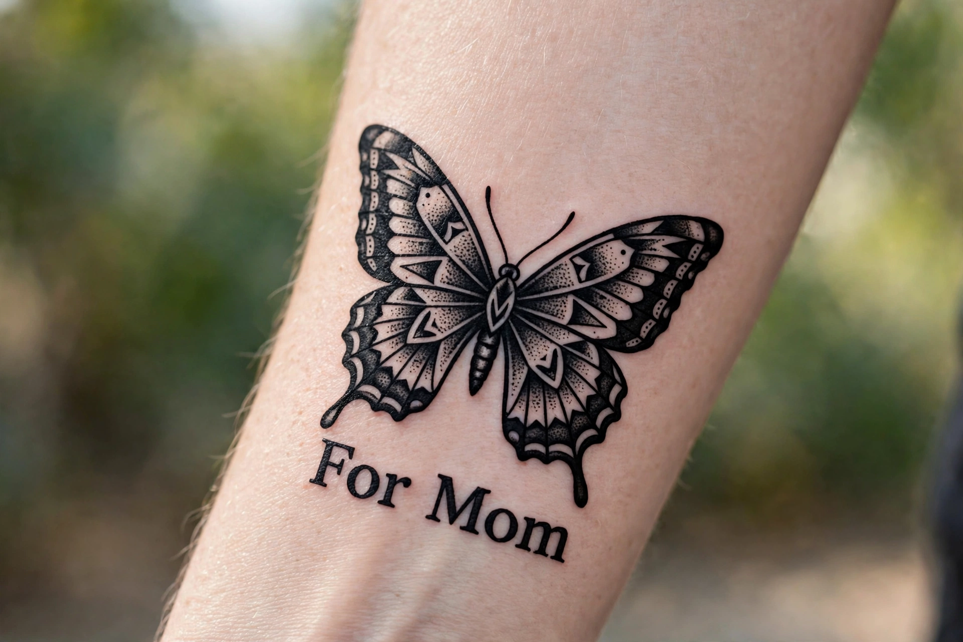 Butterfly tattoo tribute for mom, transformation symbolism