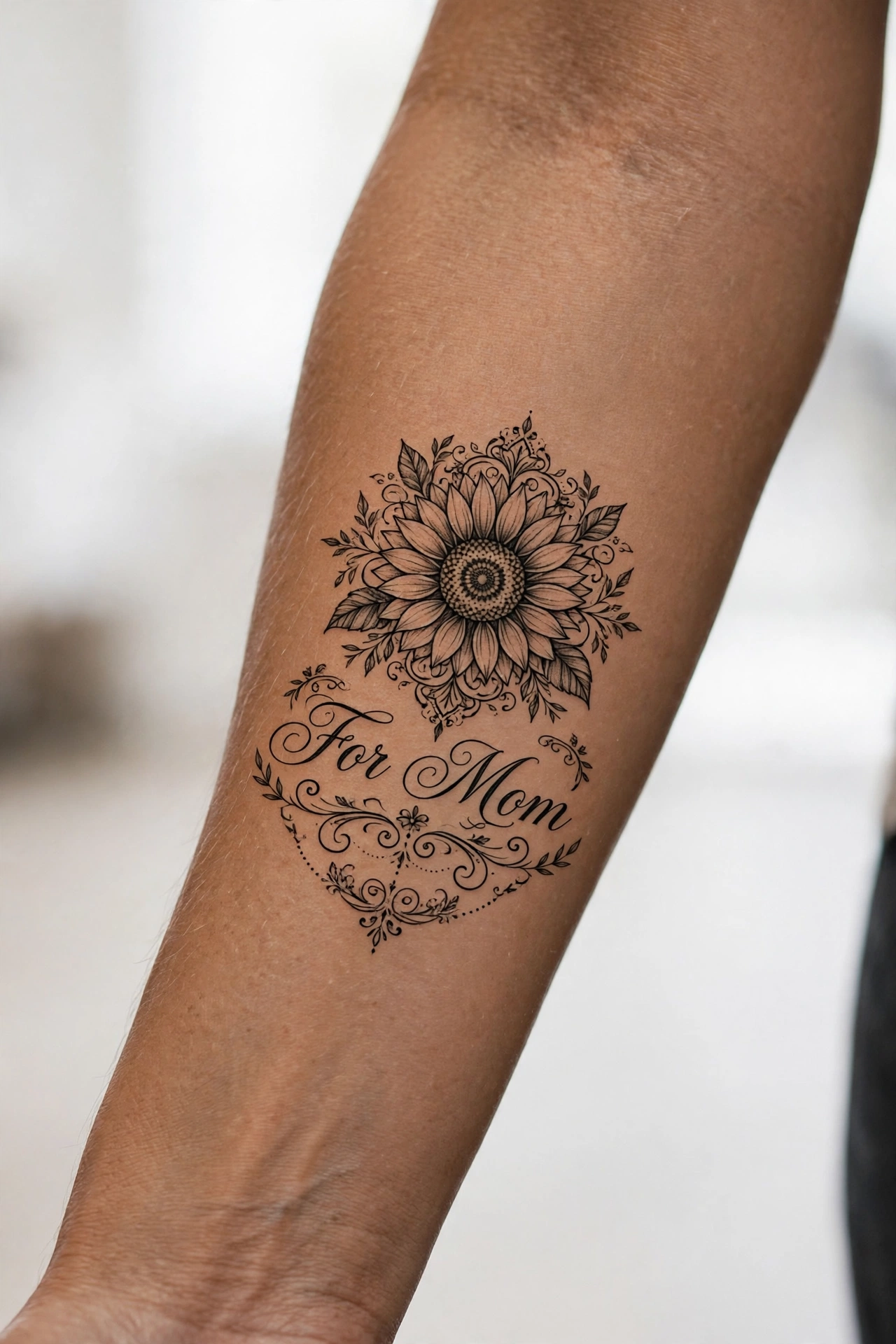 Sunflower tattoo tribute for mom, adoration symbolism