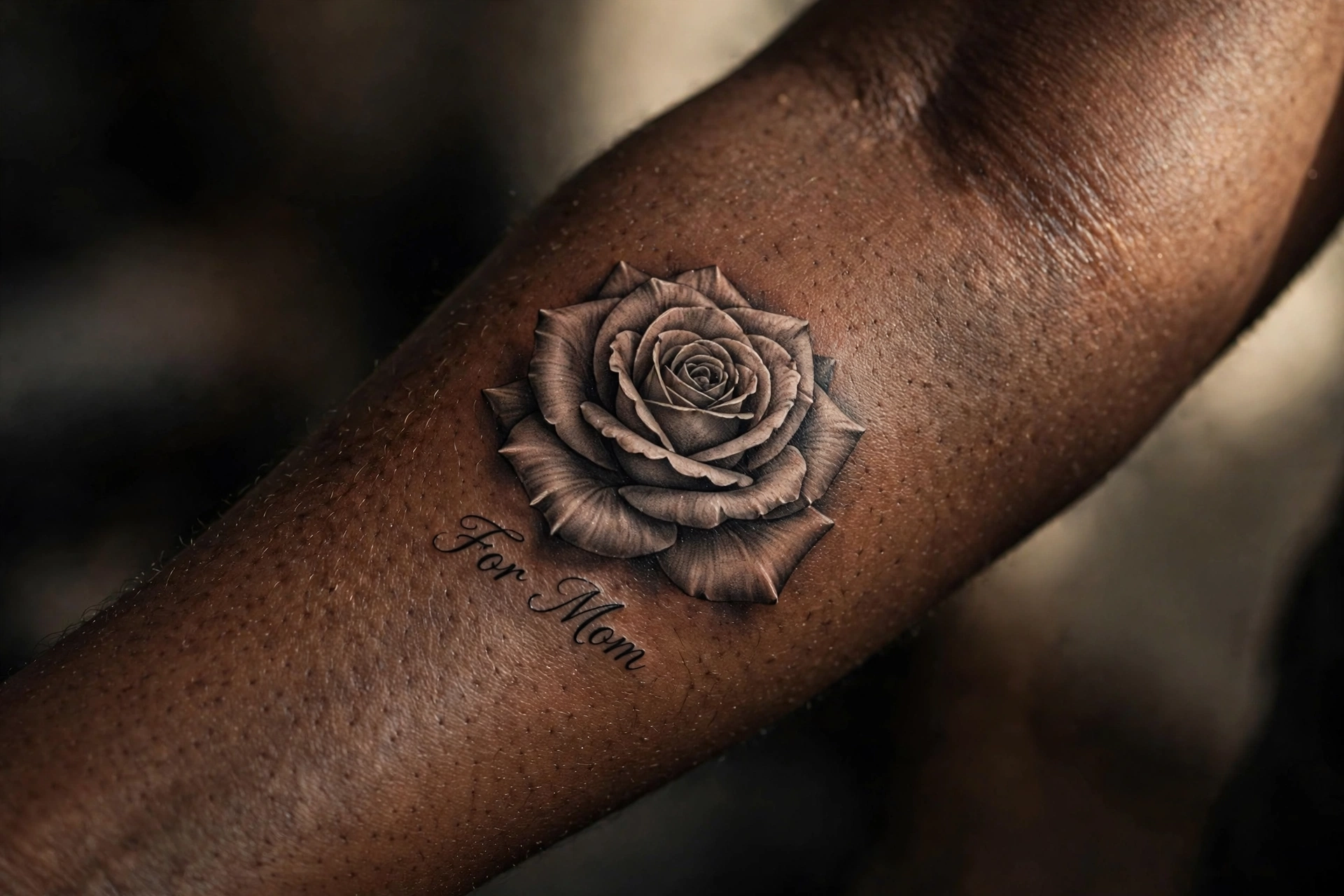 Classic rose tattoo dedicated to mom in red ink