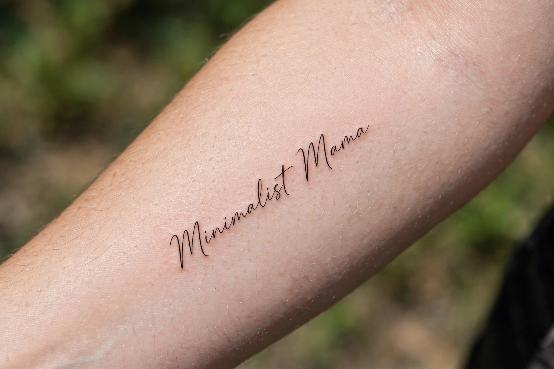 Minimalist mama script tattoo, tiny and elegant