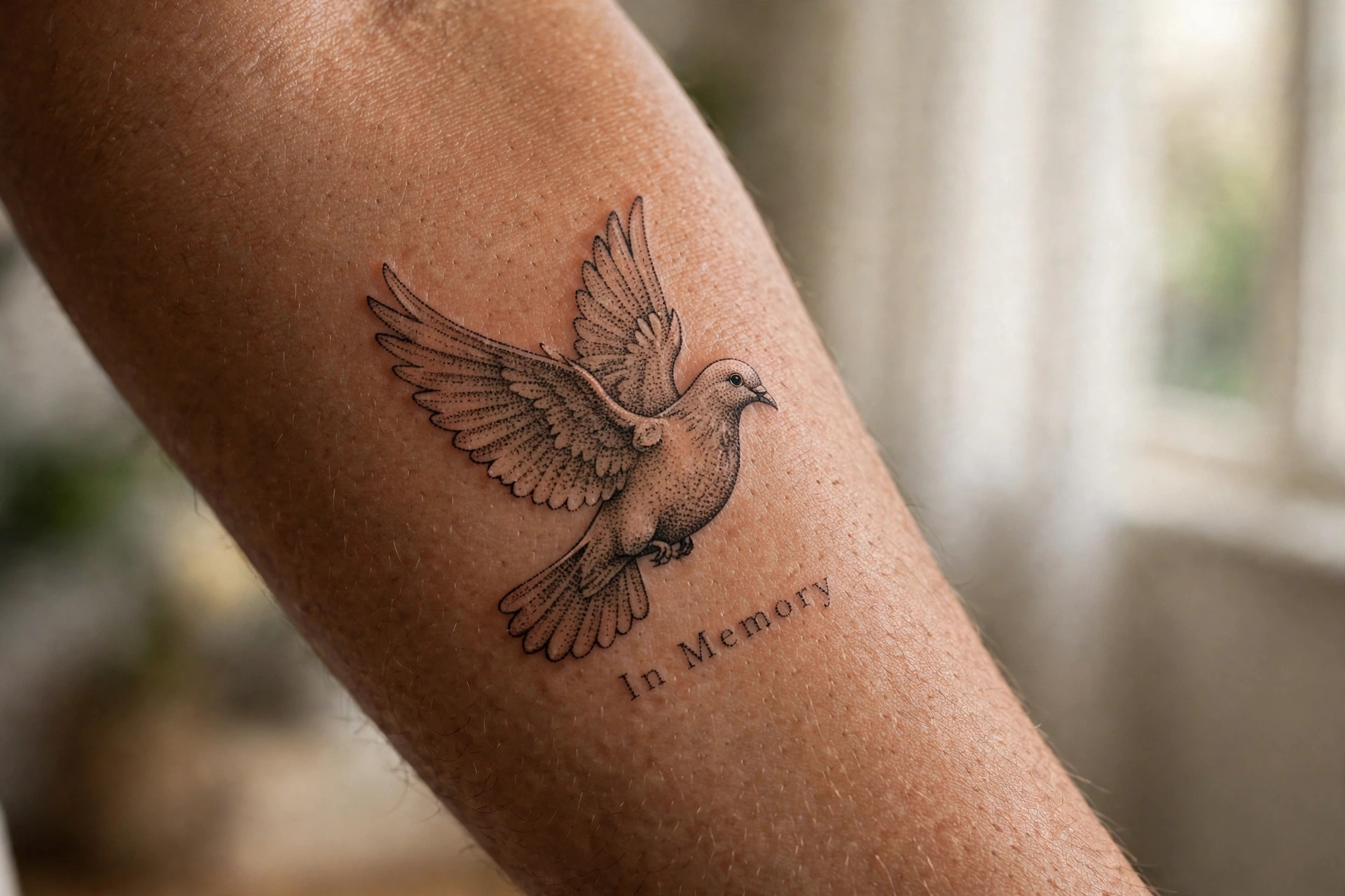 White dove tattoo in loving memory of mom