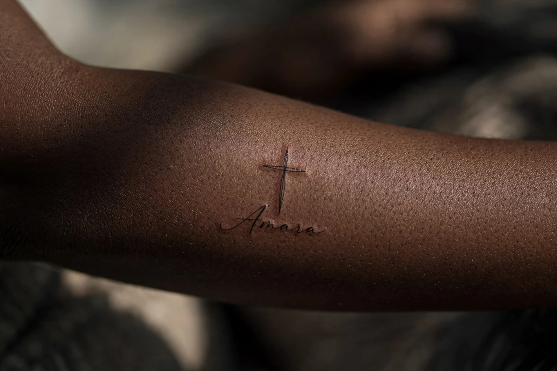 Cross tattoo with mom's name, faith memorial design