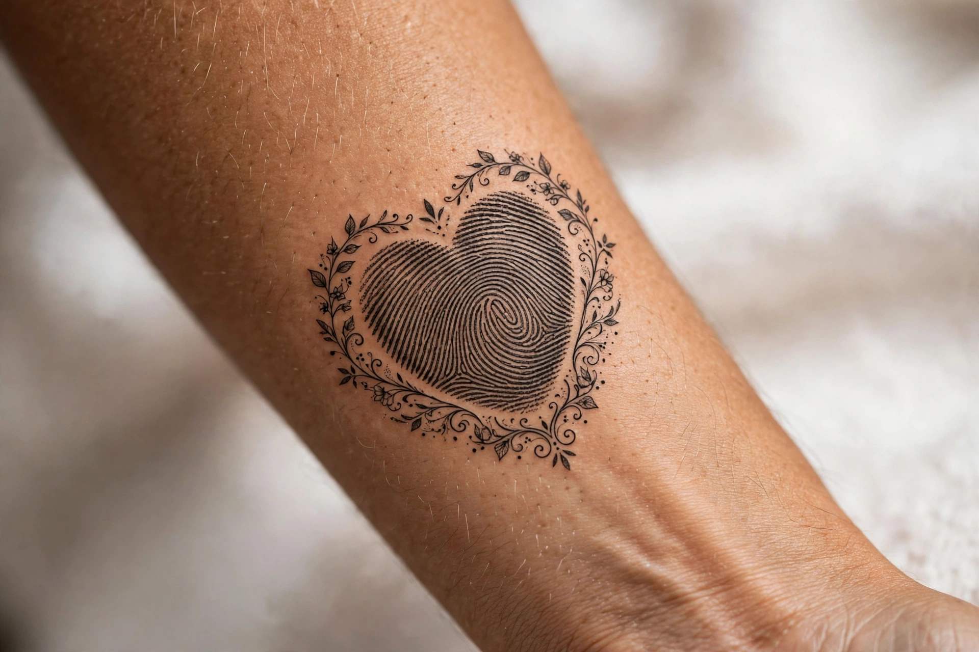 Heart made from mom's actual fingerprint tattoo