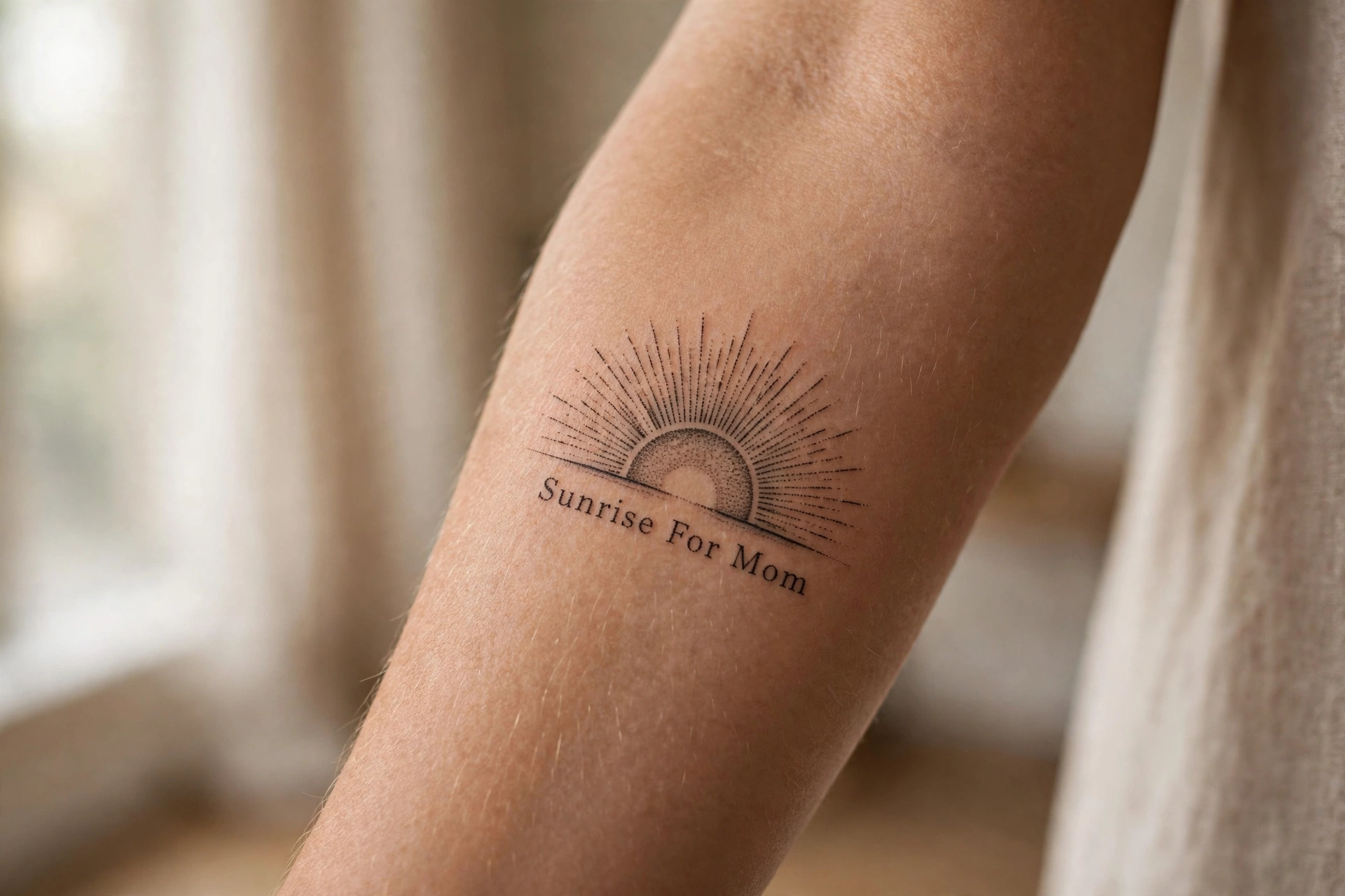 Sunrise tattoo symbolizing mom as new beginnings
