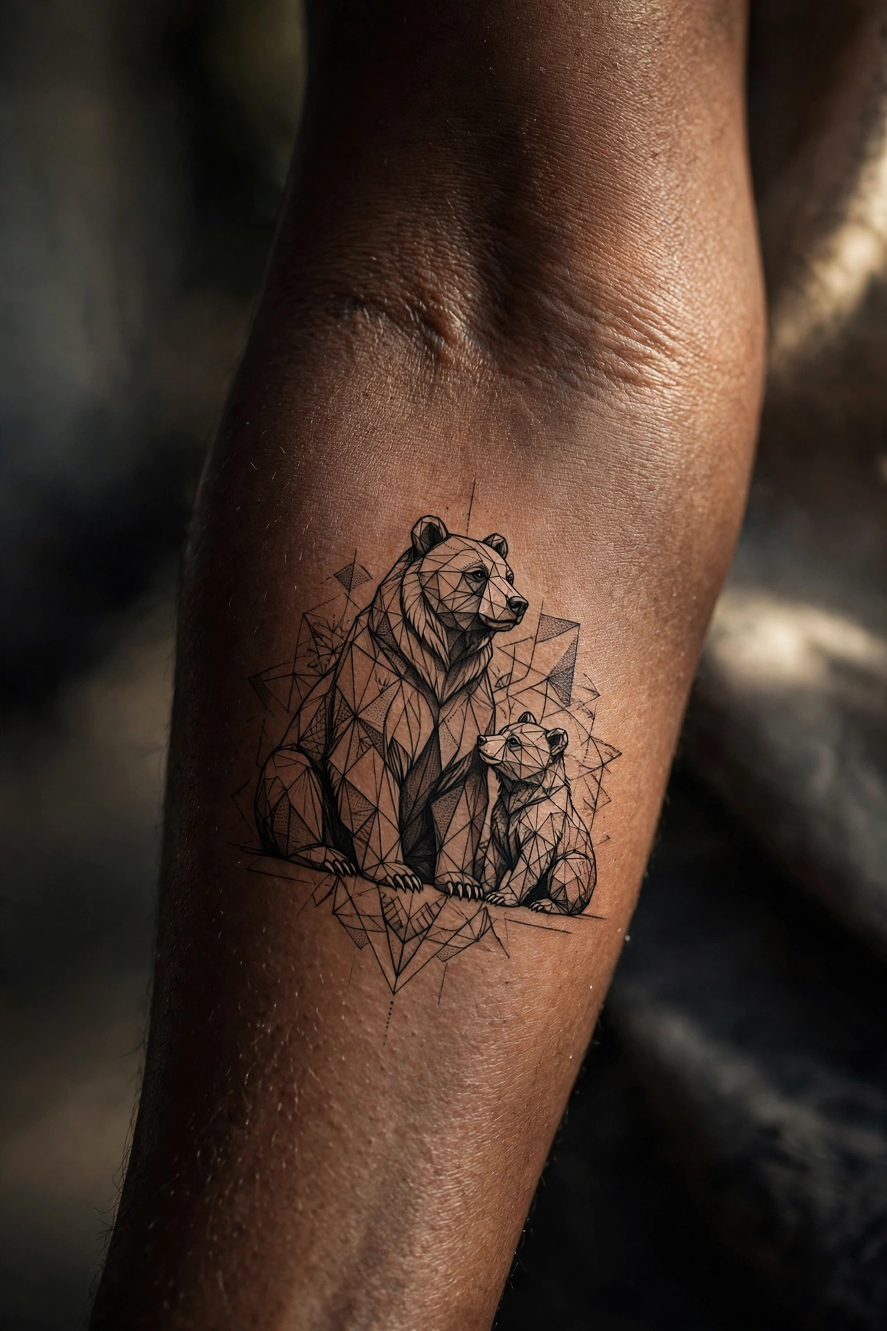 Mama bear and cub tattoo for strong mother son bond