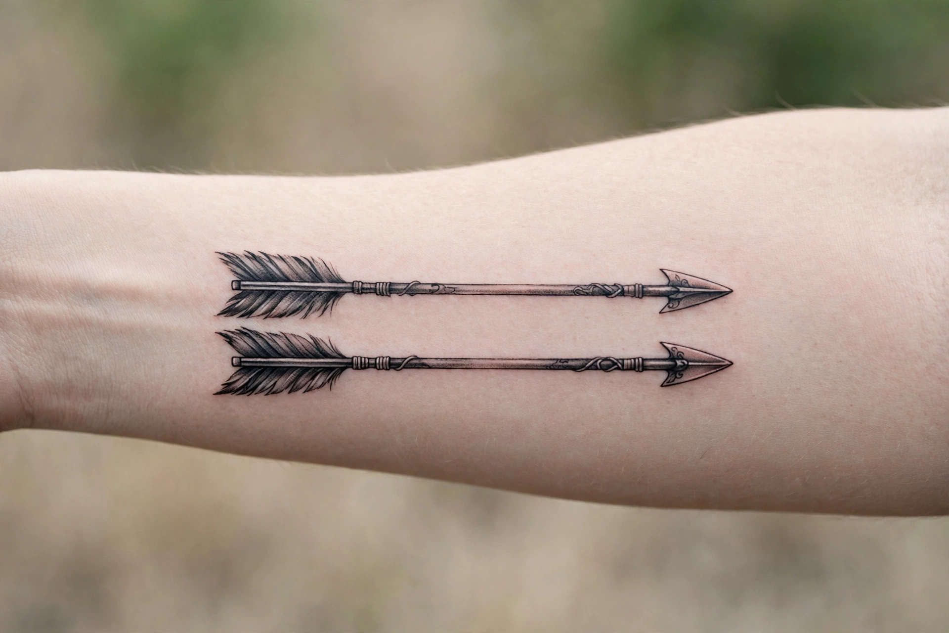 Two arrow tattoos flying together for mother and son