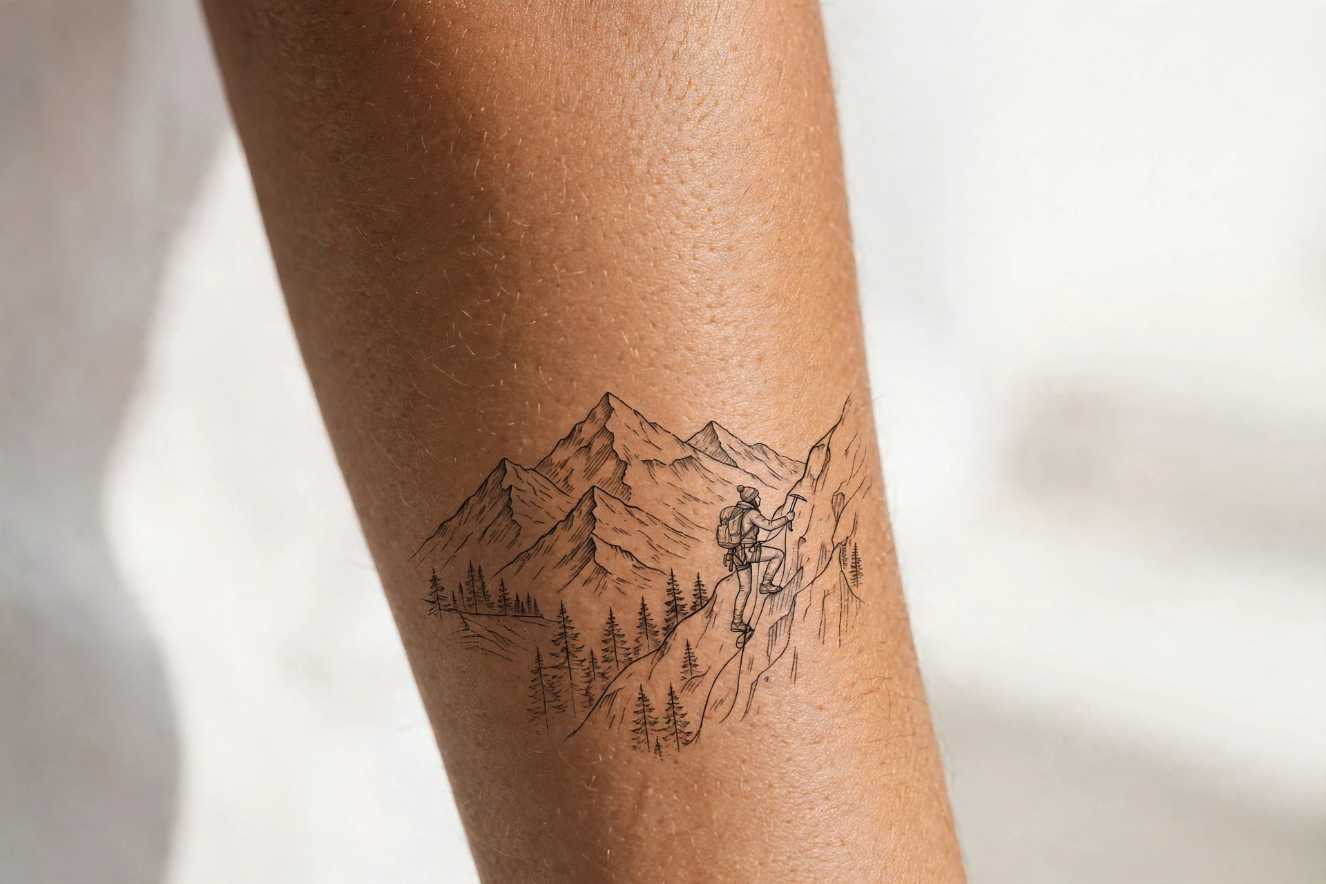 Mountain and climber tattoo for mother son adventure bond