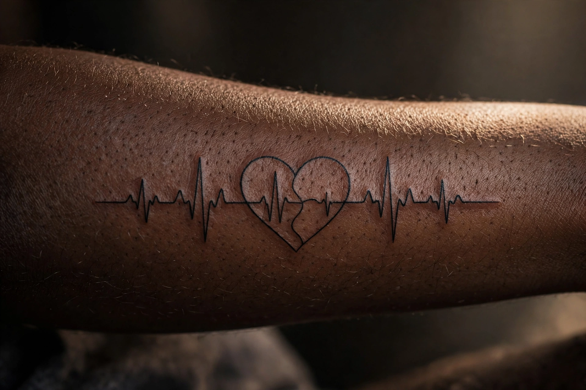 Split heartbeat EKG line tattoos for mother and son