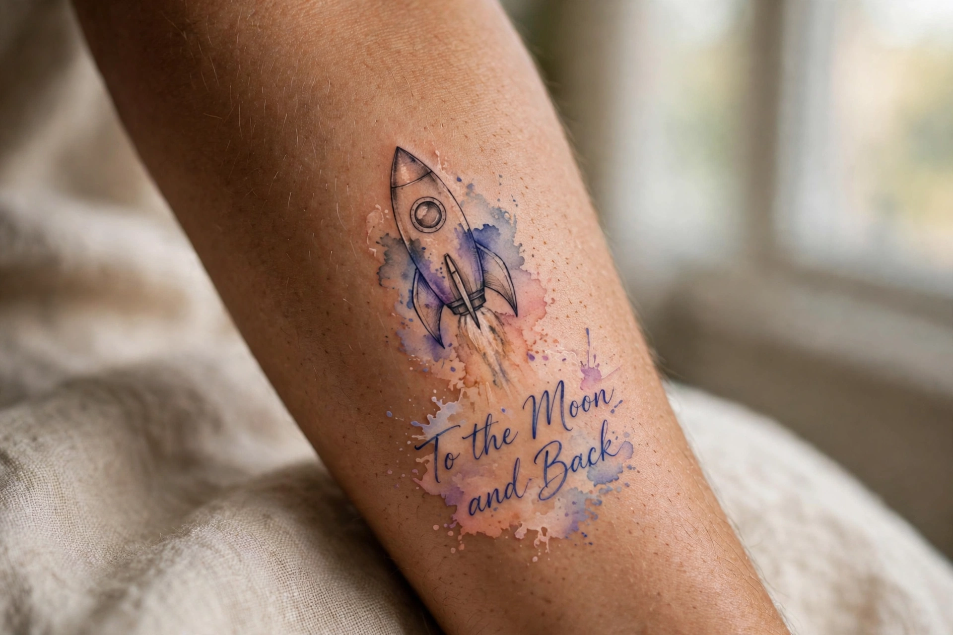 Rocket to the moon tattoo for mother son love