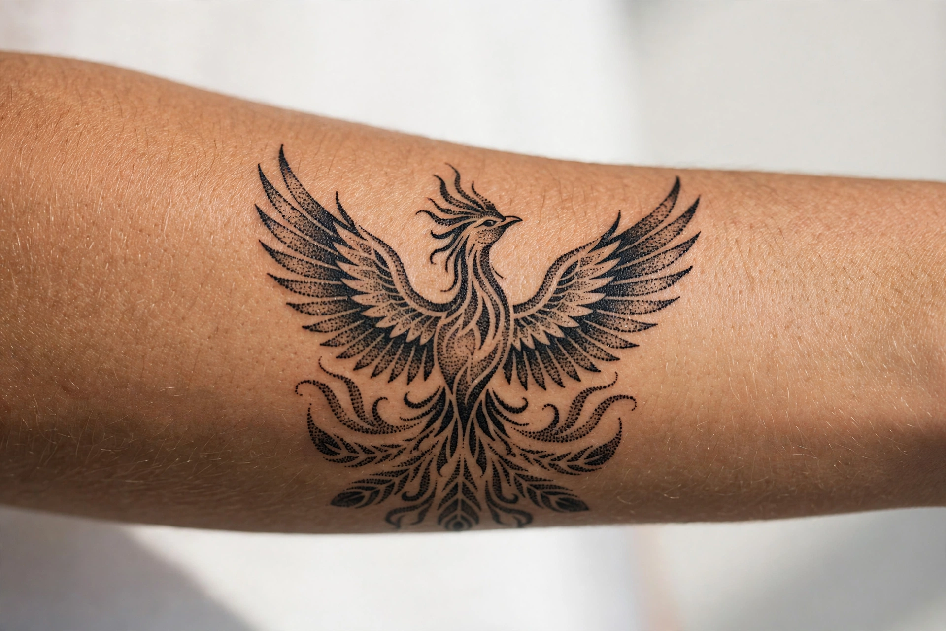 Phoenix tattoo symbolizing mother raising a strong son