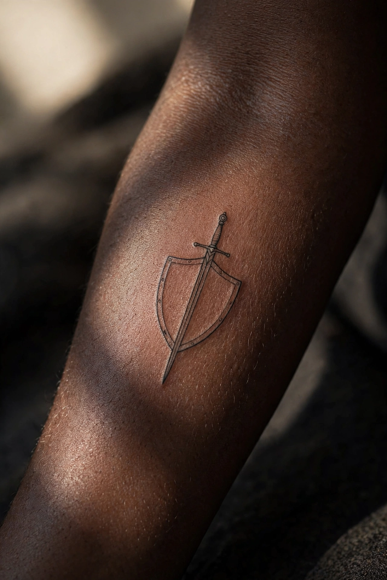 Sword and shield matching tattoos for mother and son protection