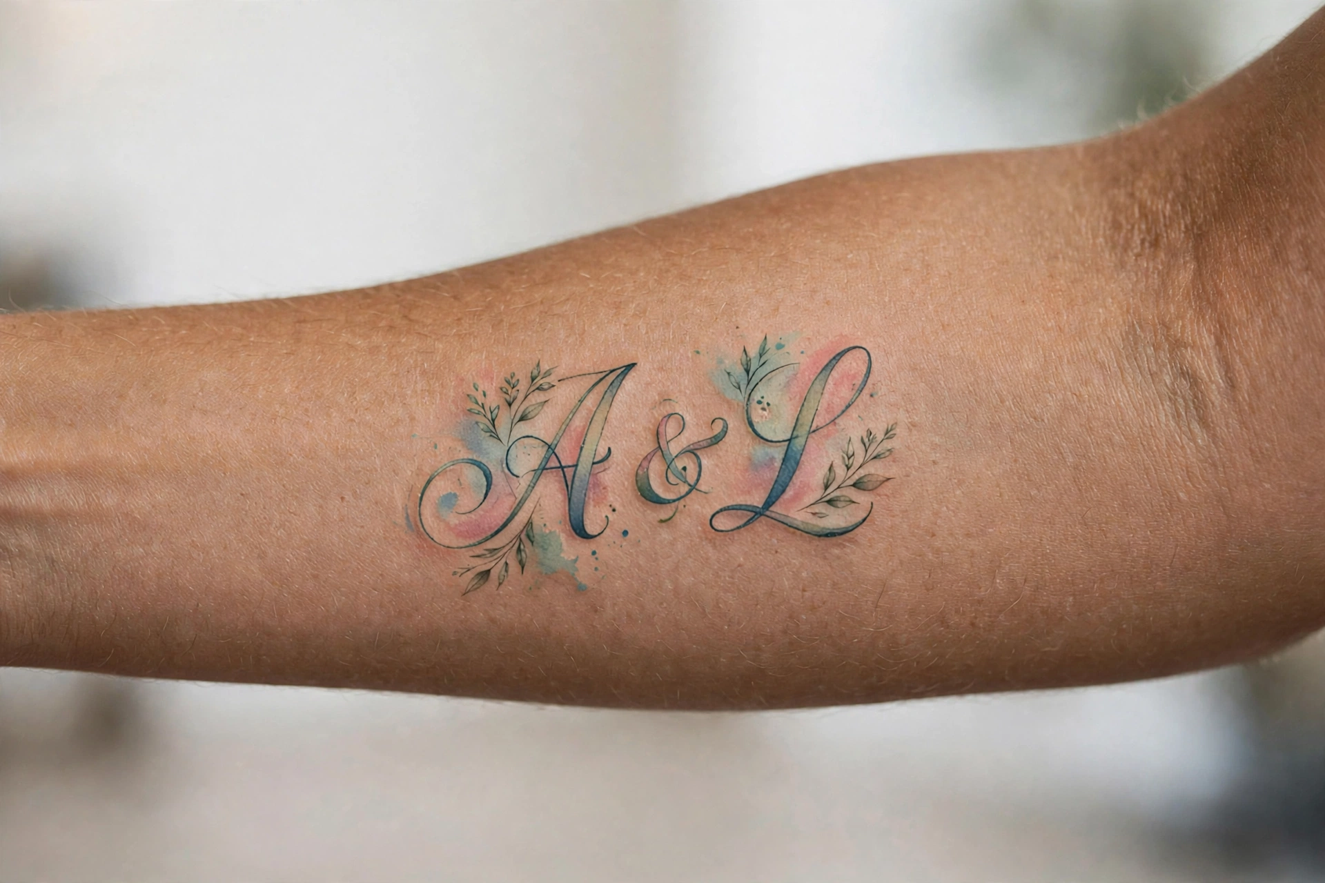 Matching vintage type initial tattoos for mother and son